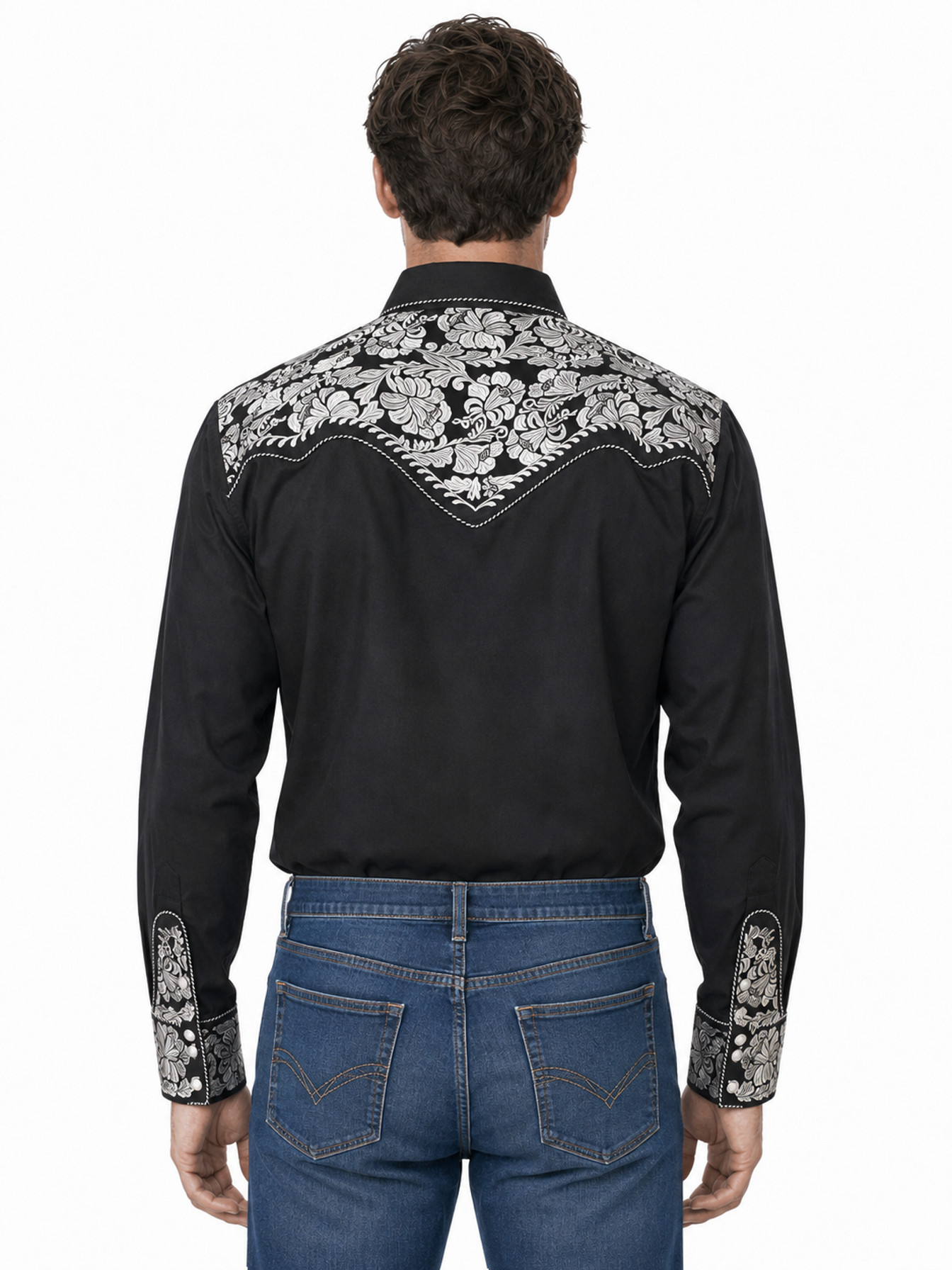 Silver Snap Front Shirt by Scully, back view