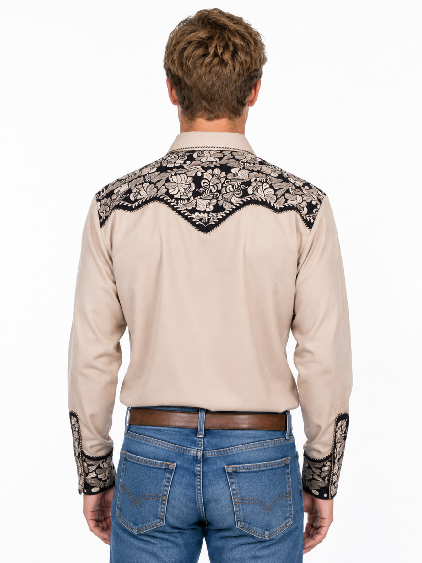 Tan Snap Front Shirt by Scully, back view