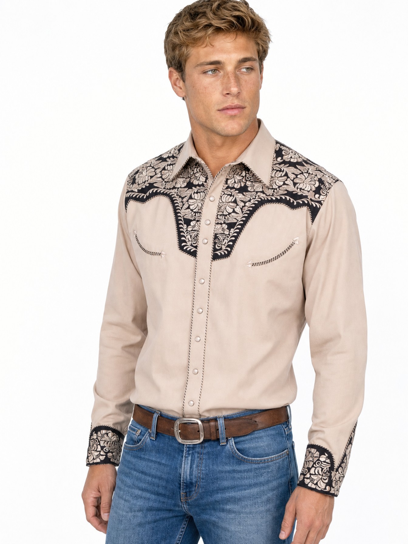 Poly/Rayon Blend Snap Front Shirt, Tan