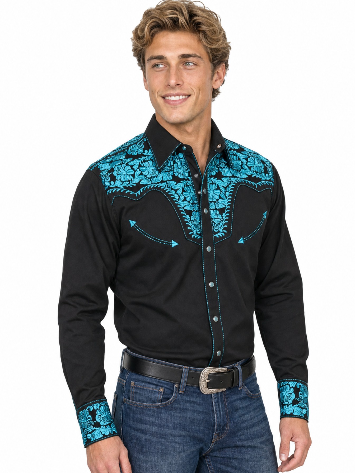 Poly/Rayon Blend Snap Front Shirt, Turquoise