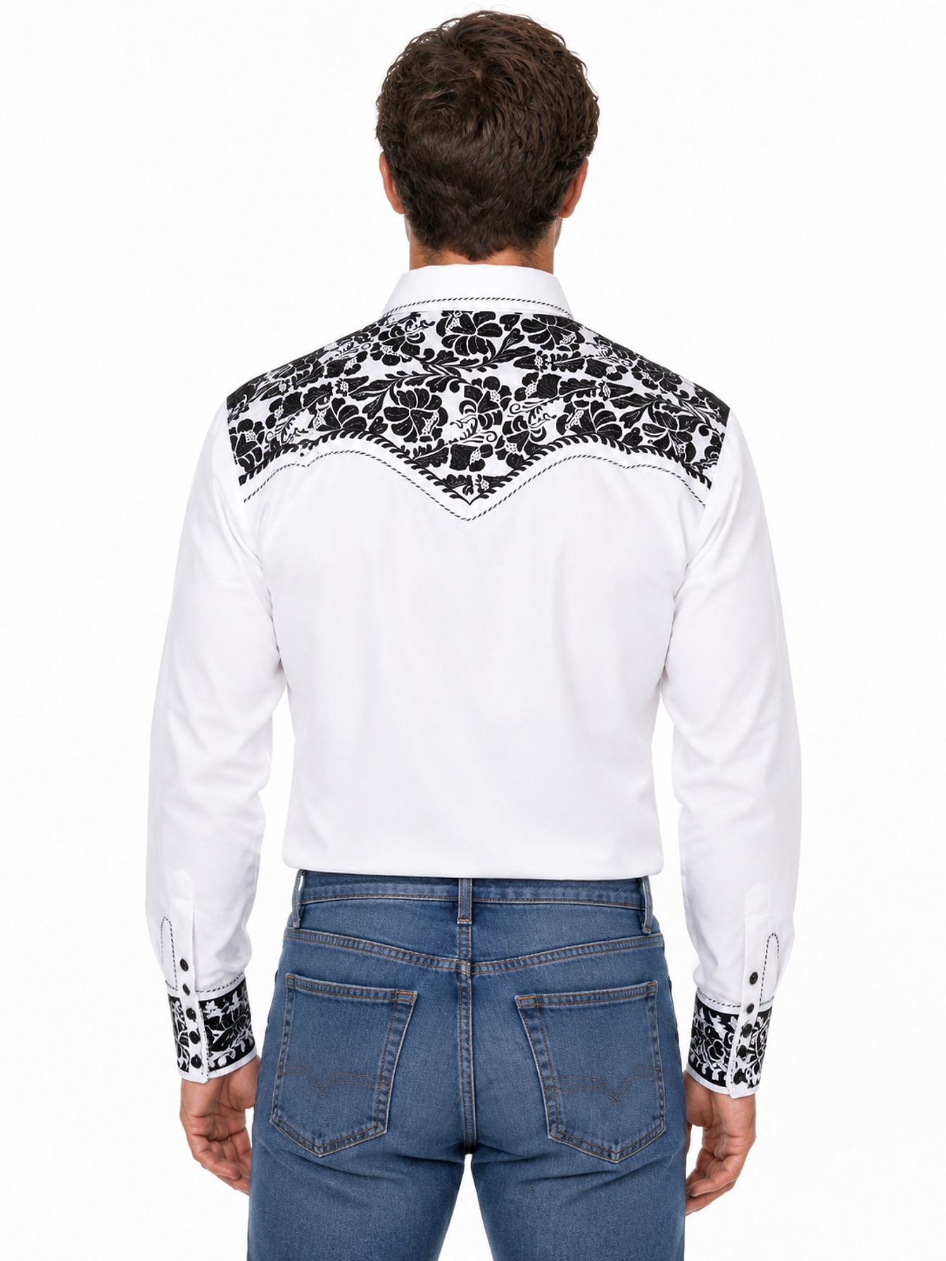 White-Black Snap Front Shirt by Scully, back view