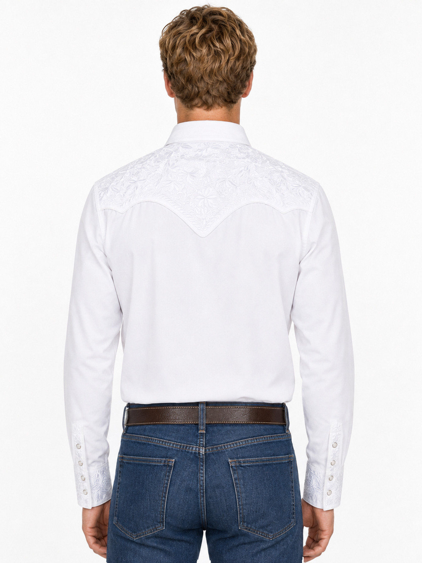 White Snap Front Shirt by Scully, back view