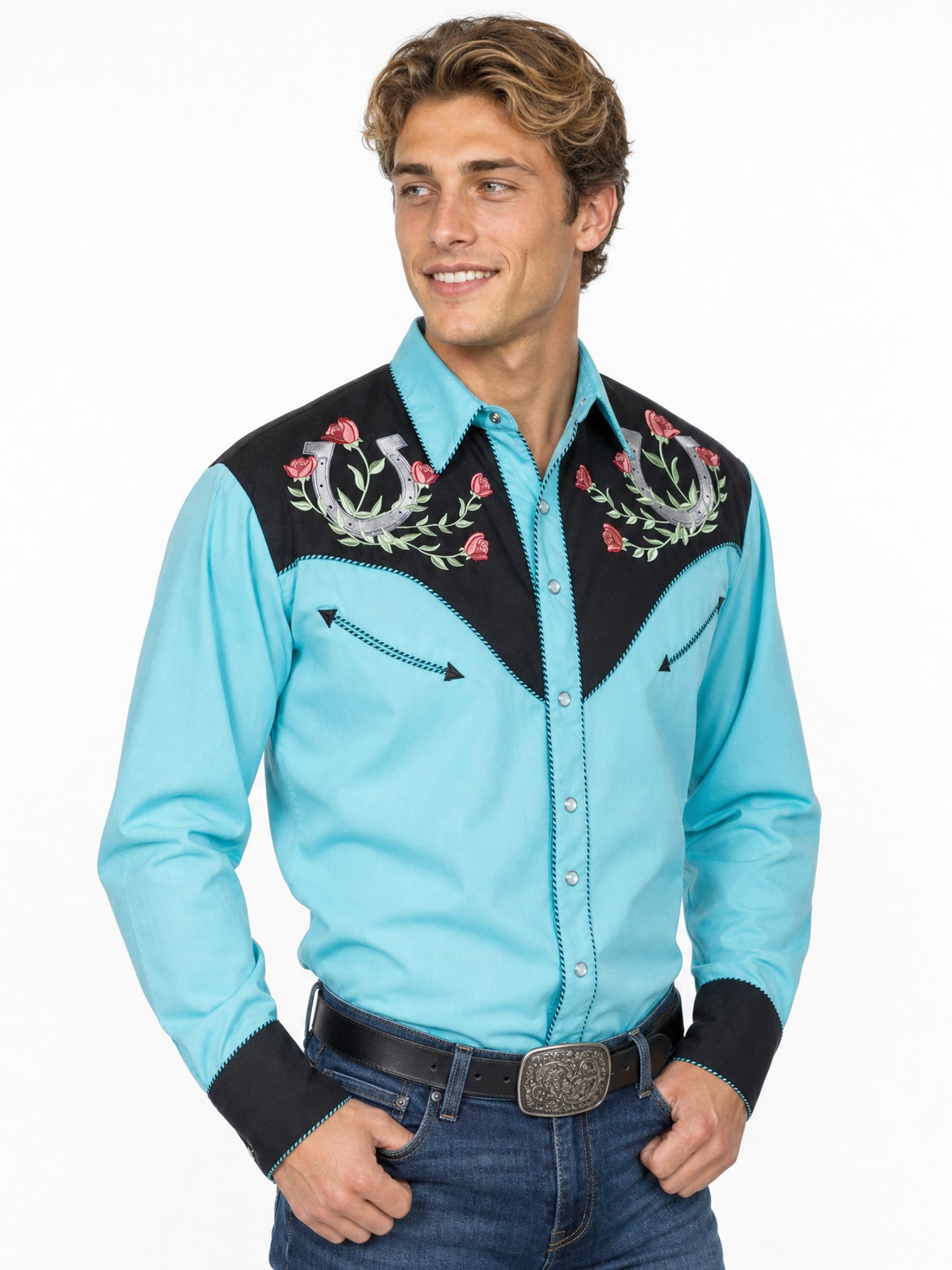 Poly/Rayon Blend Snap Front Shirt, Turquoise