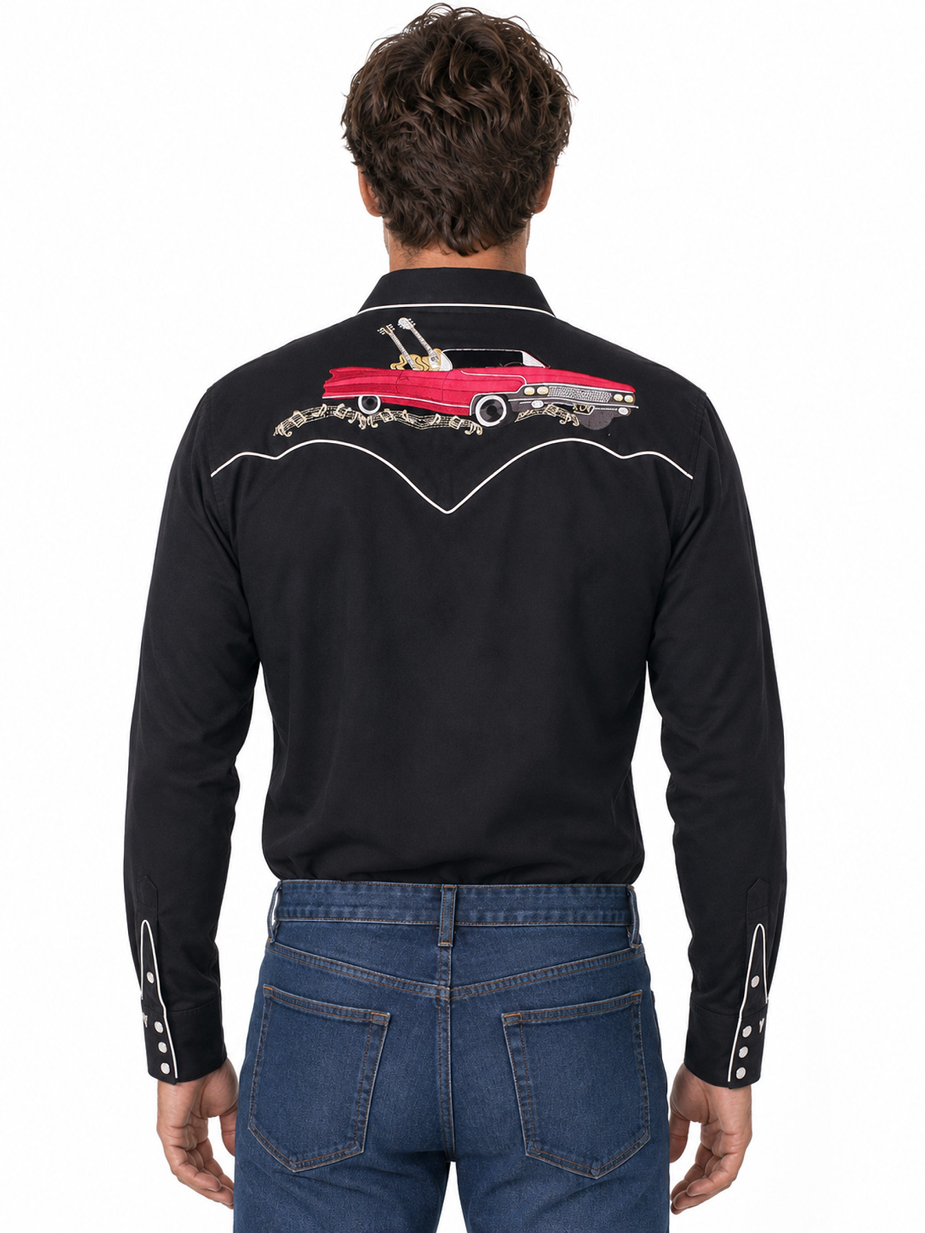 Black Snap Front Shirt by Scully, back view