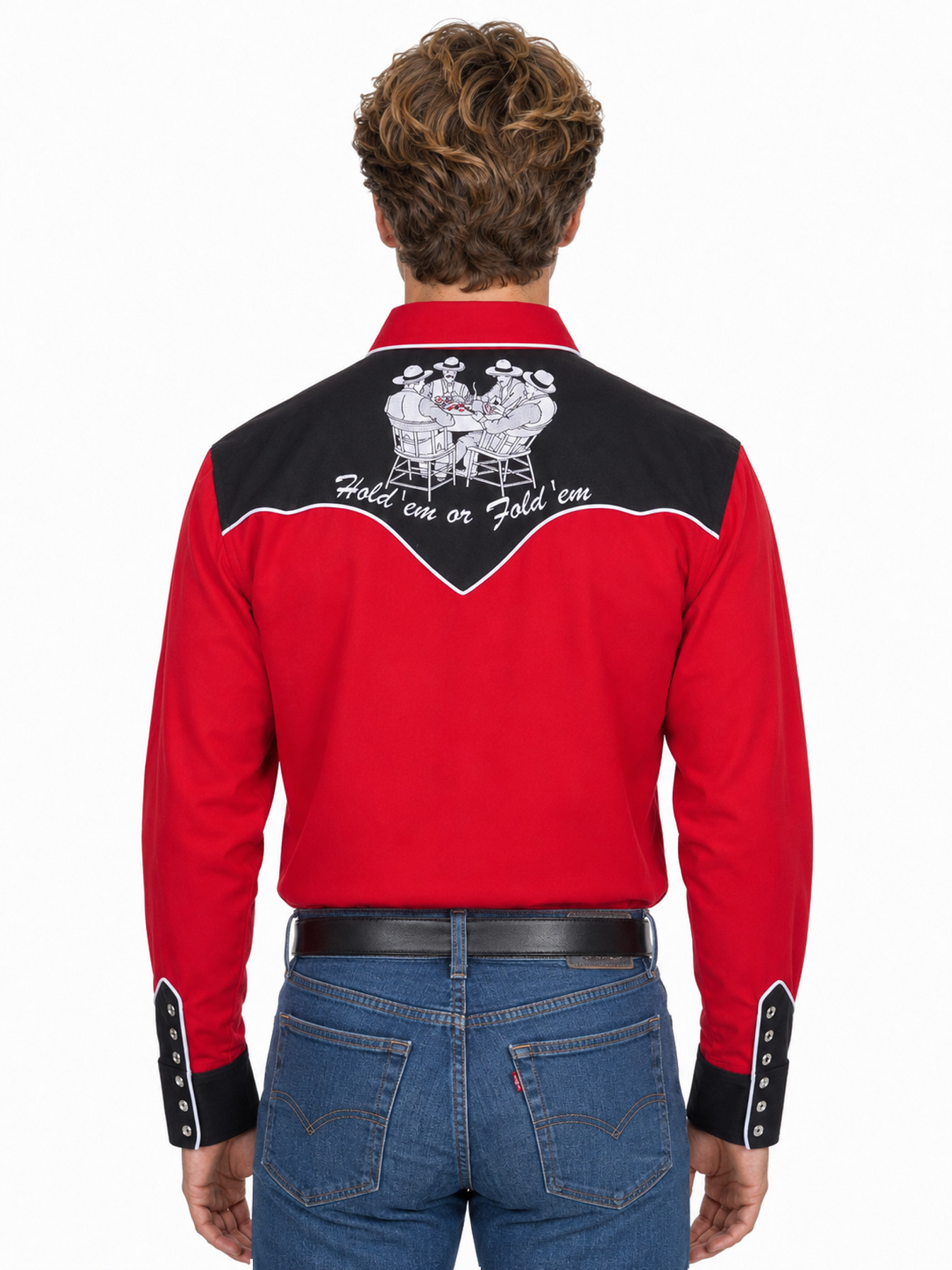 Red Snap Front Shirt by Scully, back view