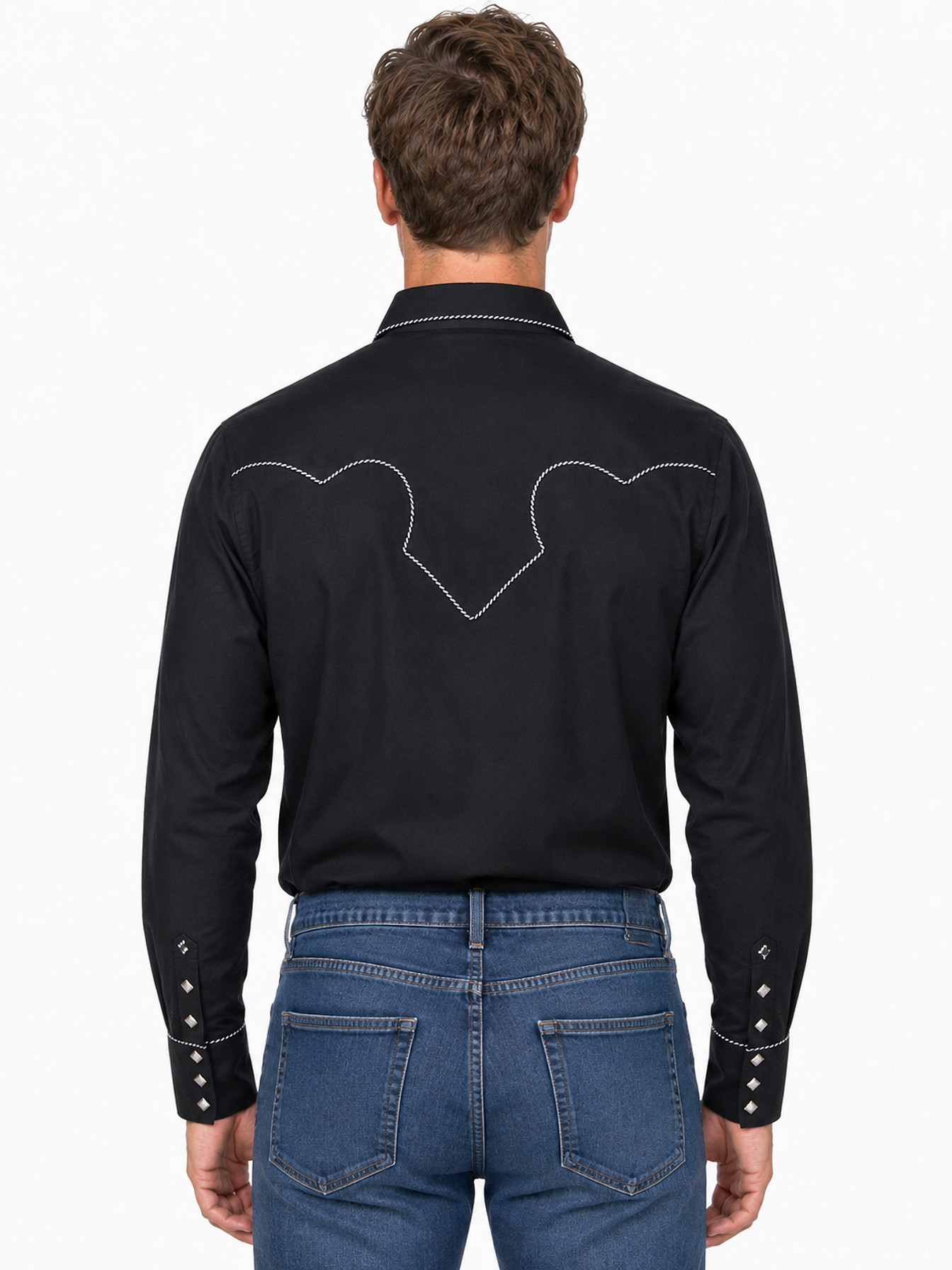 Black Snap Front Shirt by Scully, back view