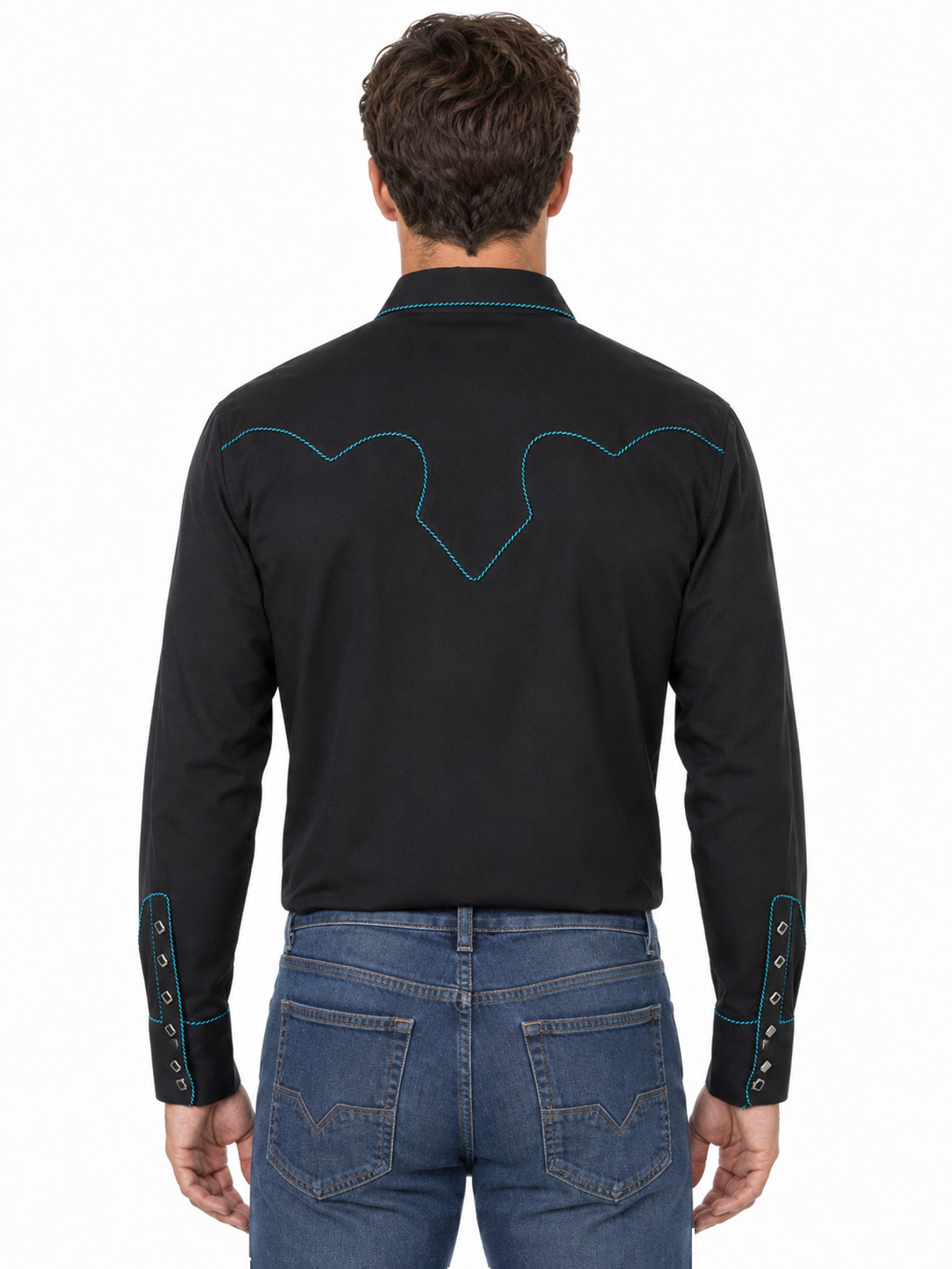 Turquoise Snap Front Shirt by Scully, back view