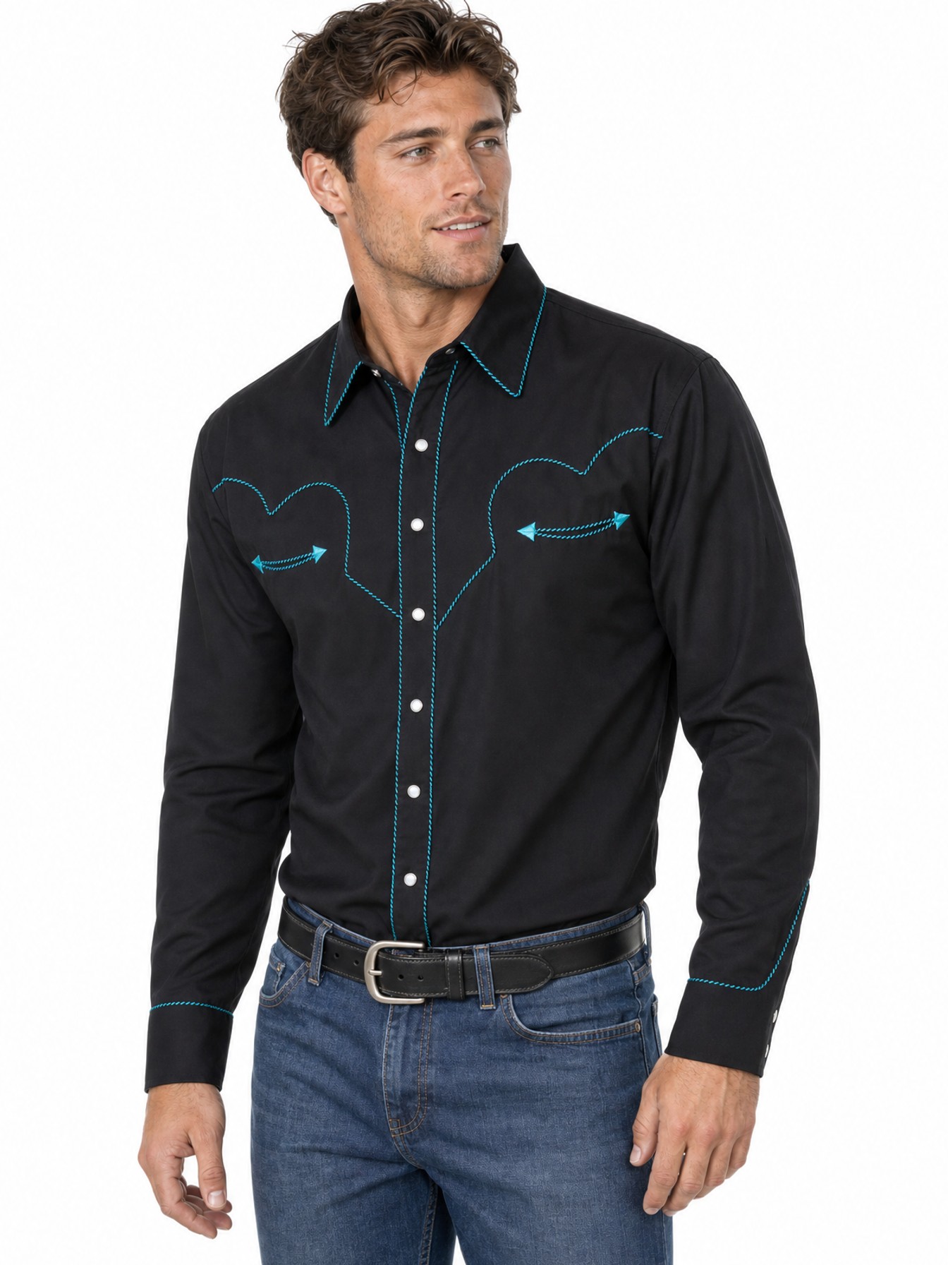 Poly/Rayon Blend Snap Front Shirt, Turquoise