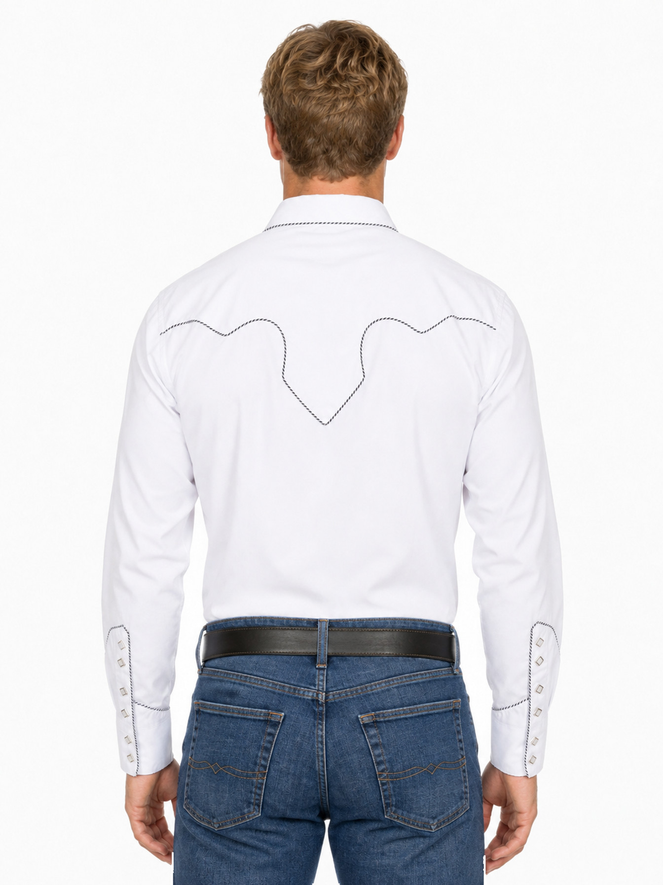 White Snap Front Shirt by Scully, back view