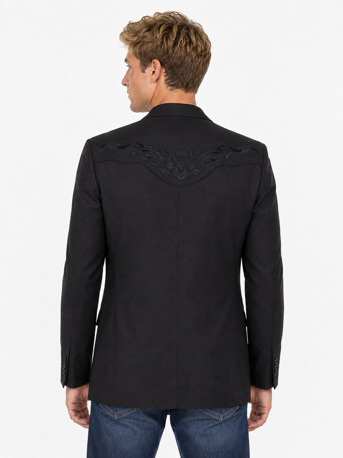Black Button Front Blazer by Scully, back view