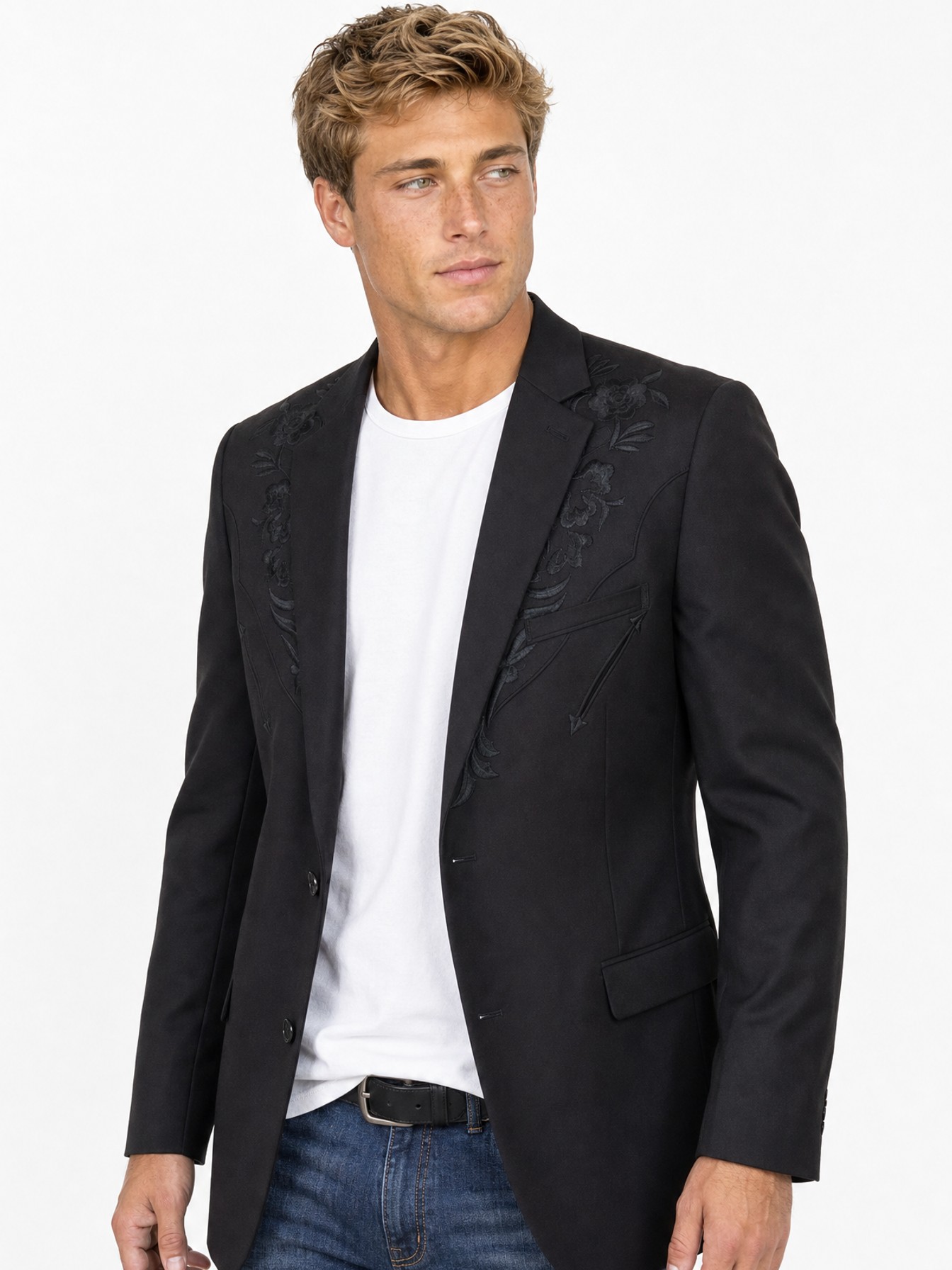 Button Front Blazer, Black