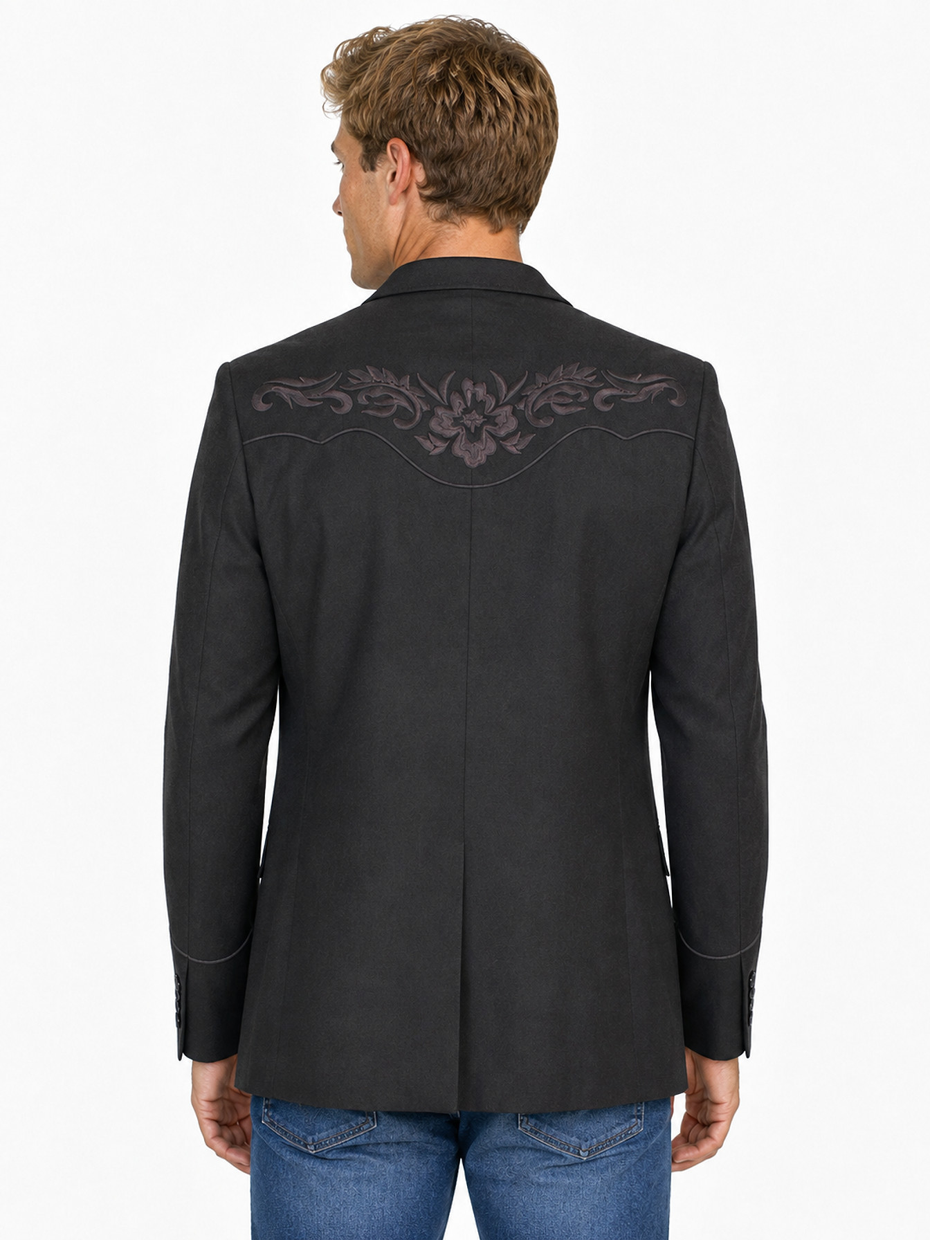 Charcoal Button Front Blazer by Scully, back view
