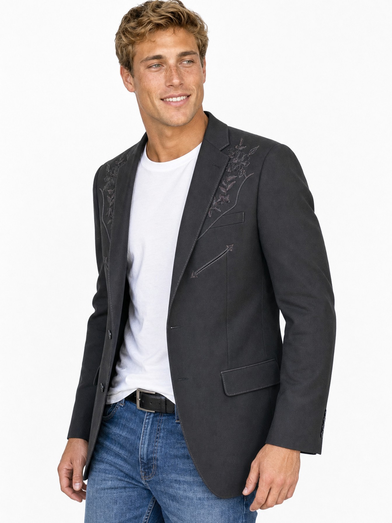 Button Front Blazer, Charcoal