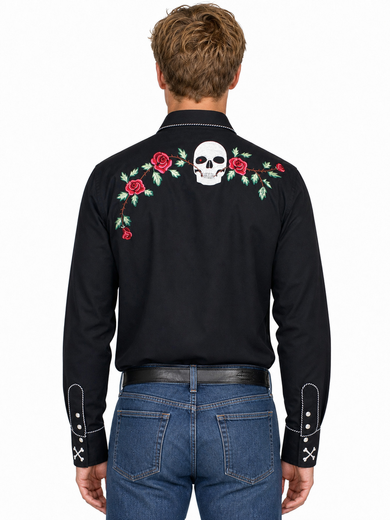Black Snap Front Shirt by Scully, back view