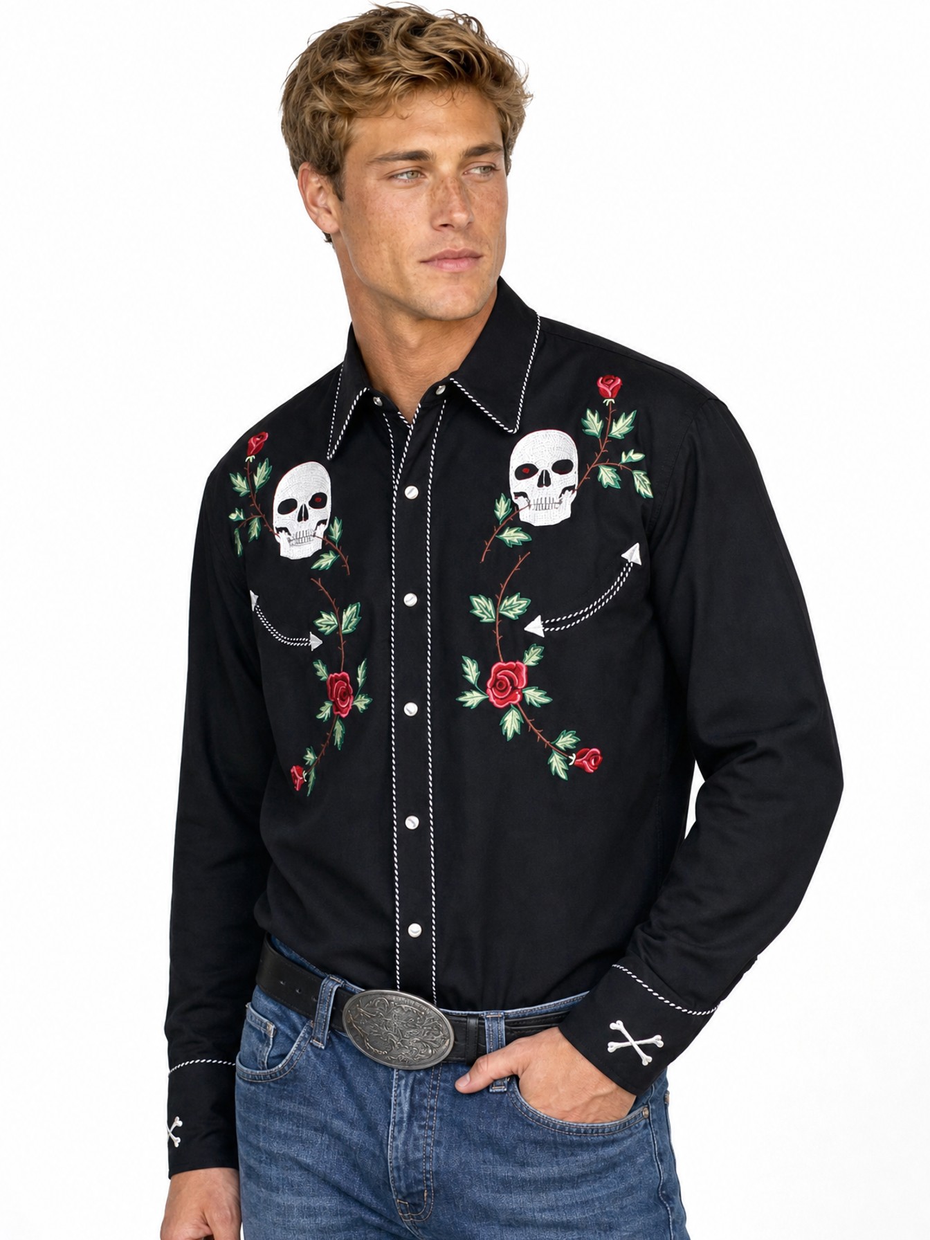 Poly/Rayon Blend Snap Front Shirt, Black