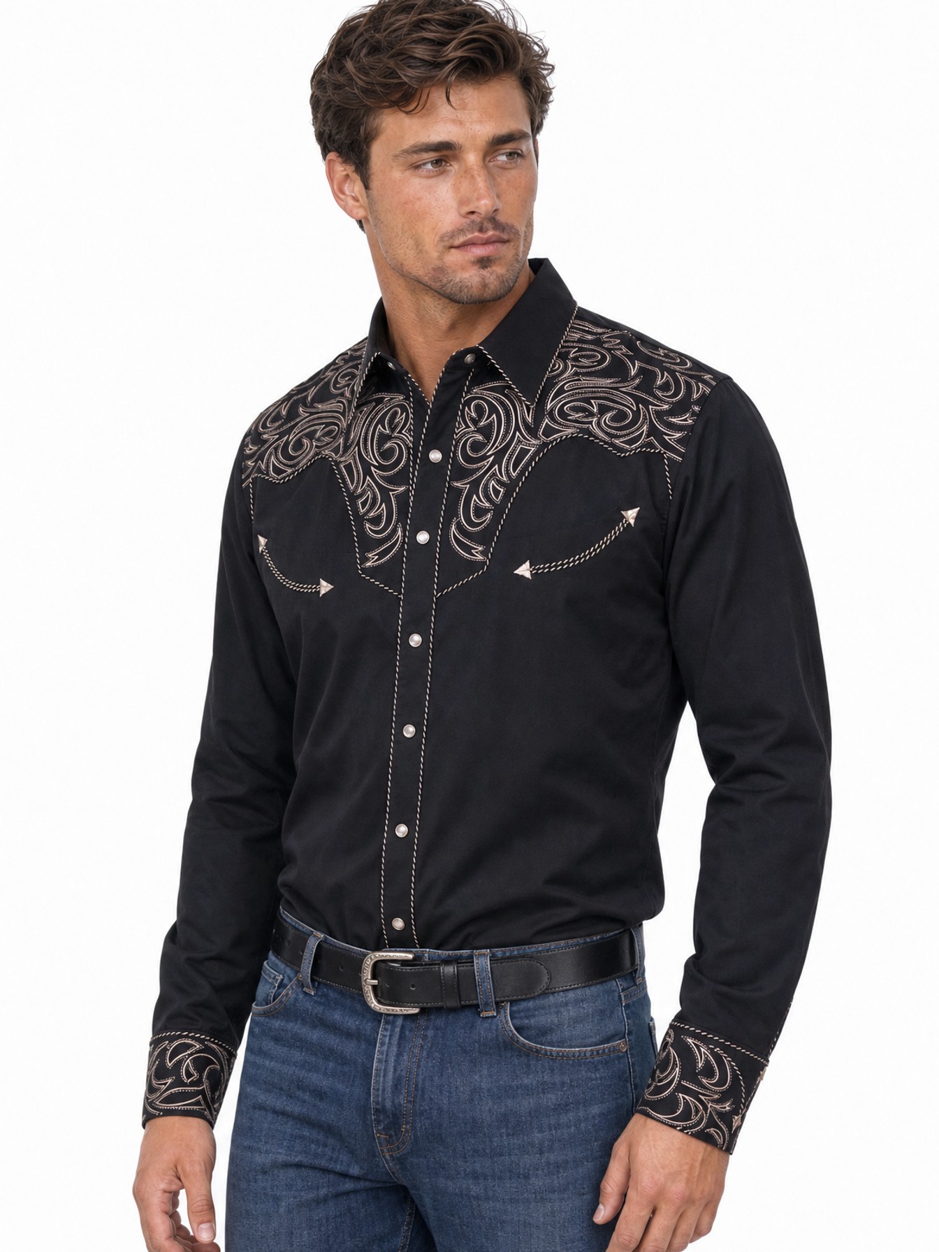 Embroidered Scroll Shirt, Black