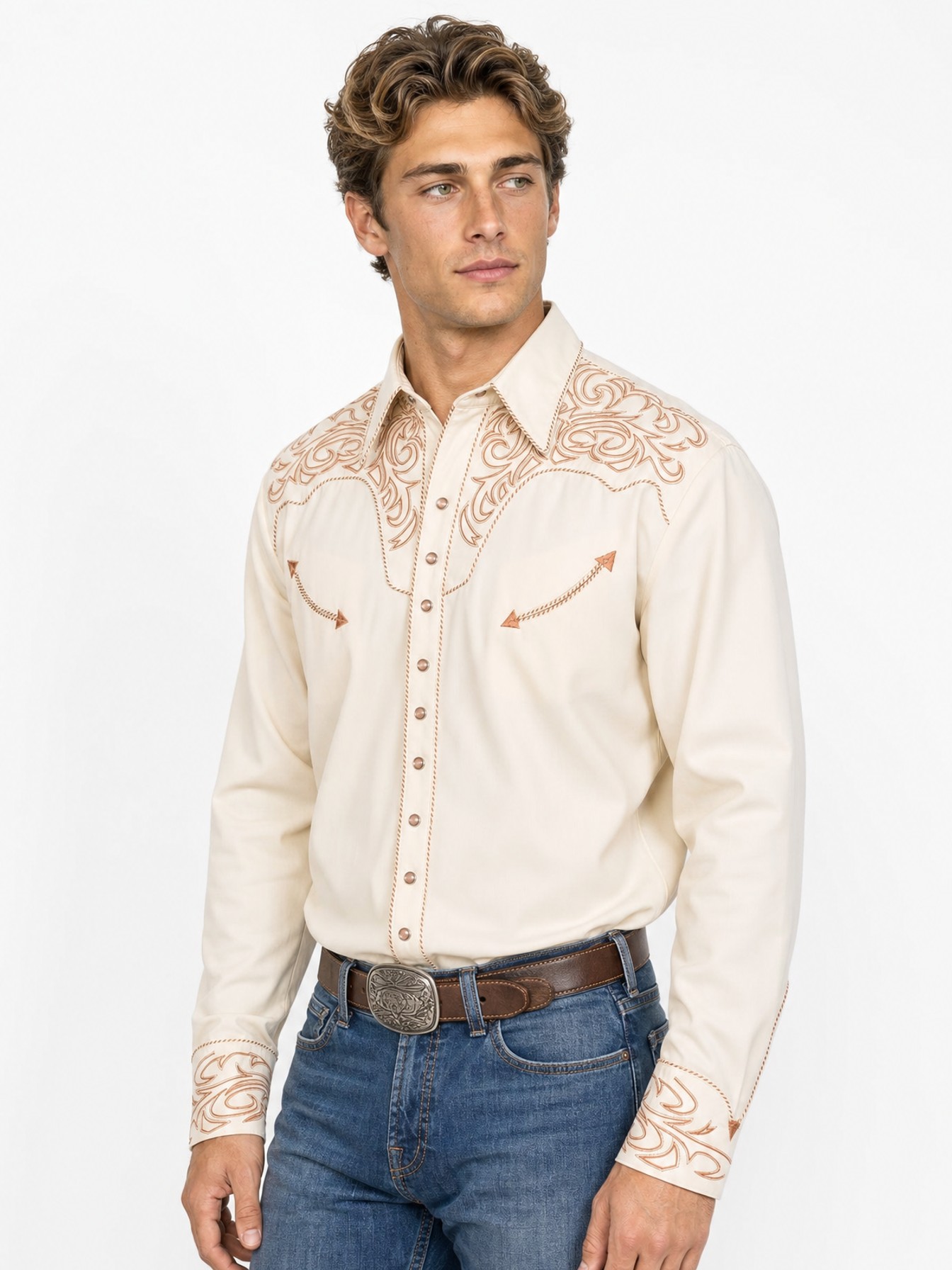 Embroidered Scroll Shirt, Cream