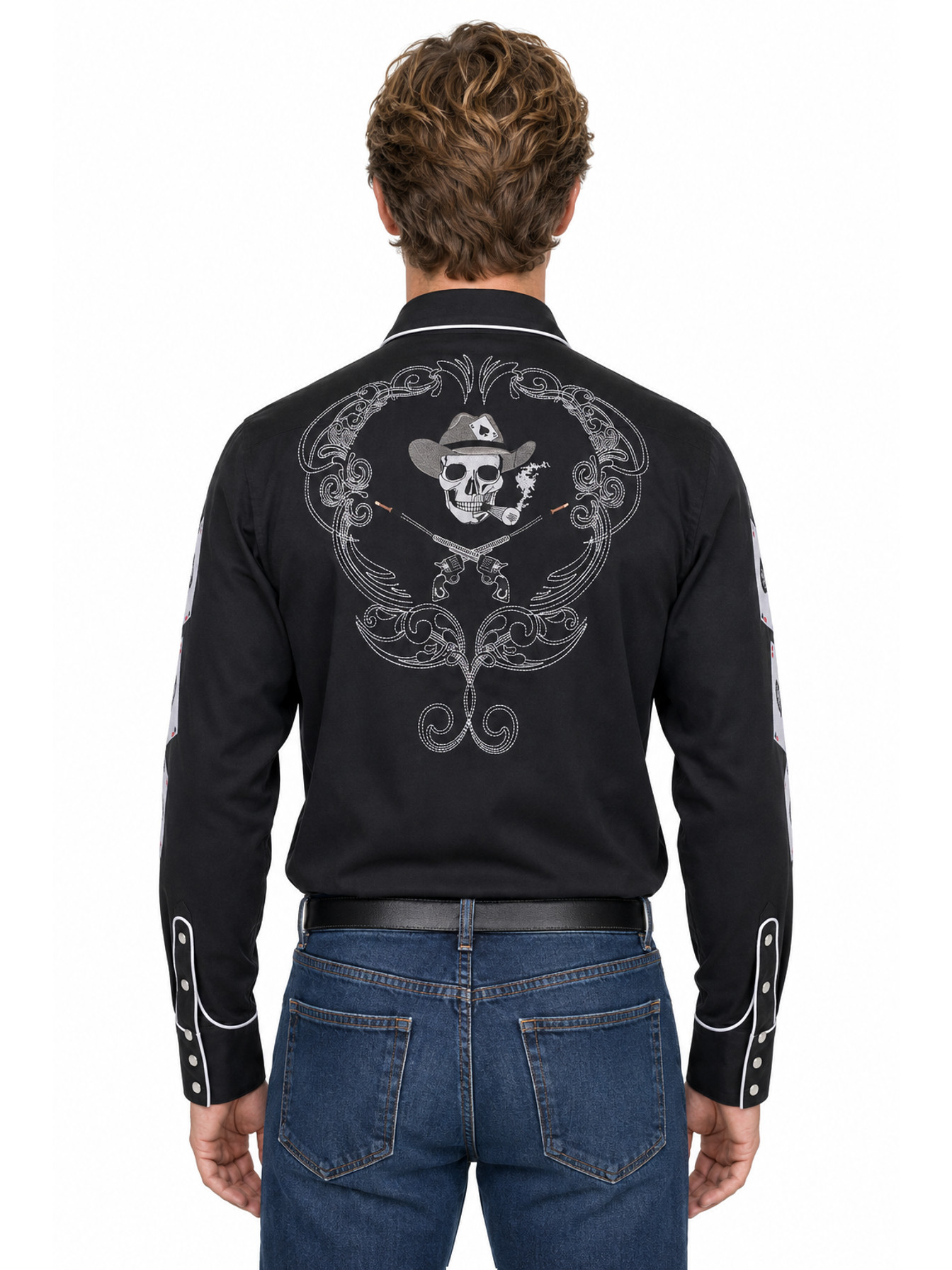 Black Wild West Embroidered Shirt by Scully, back view