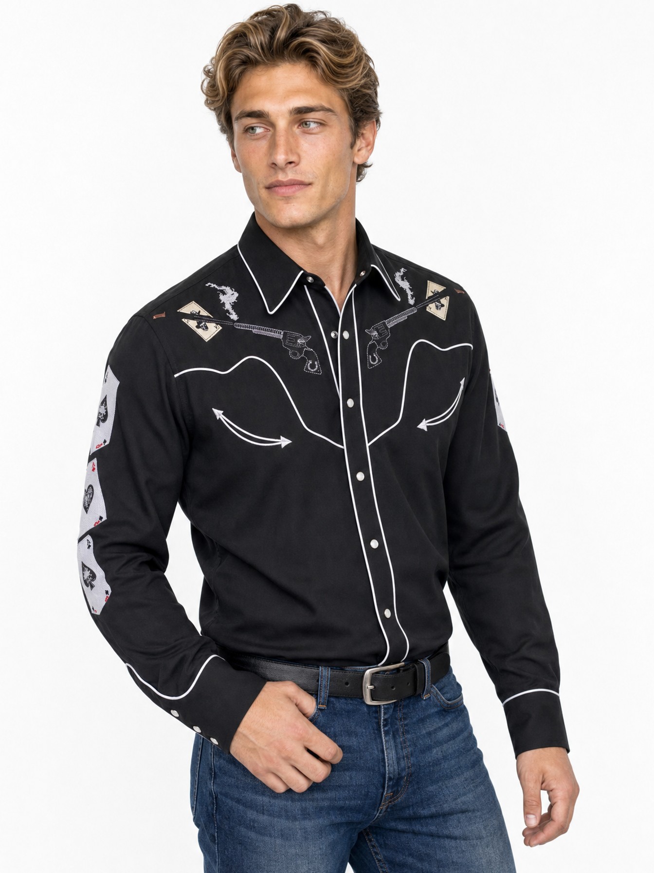 Embroidered Western Shirt, Black