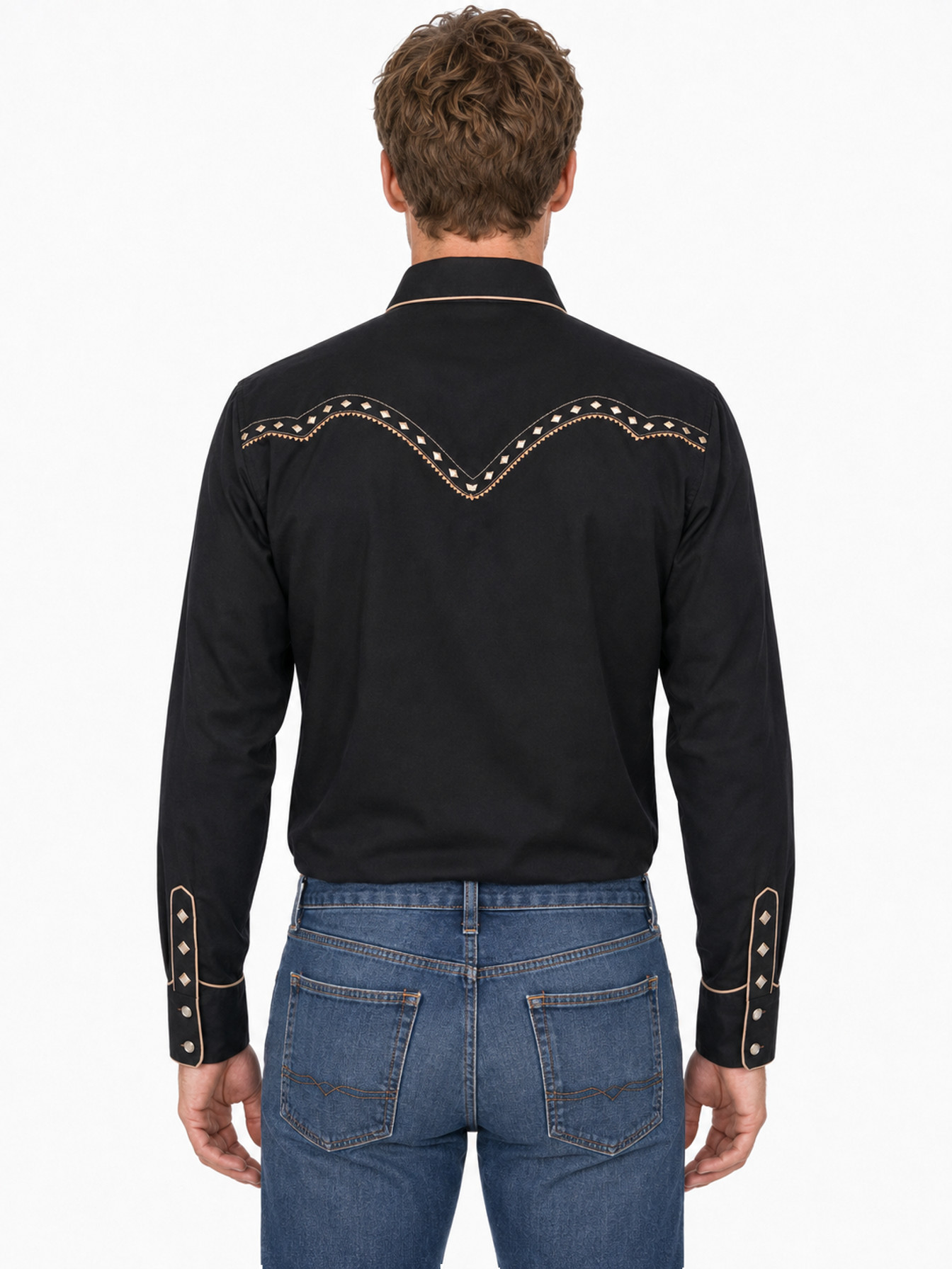 Black Snap Front Western Shirt by Scully, back view