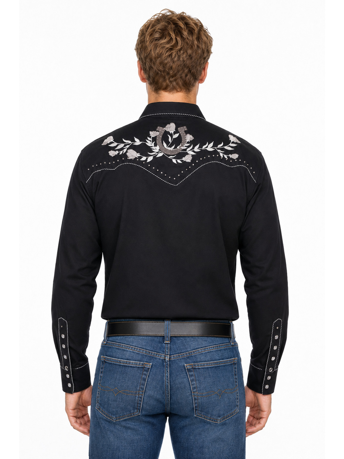 Black Snap Front Shirt by Scully, back view