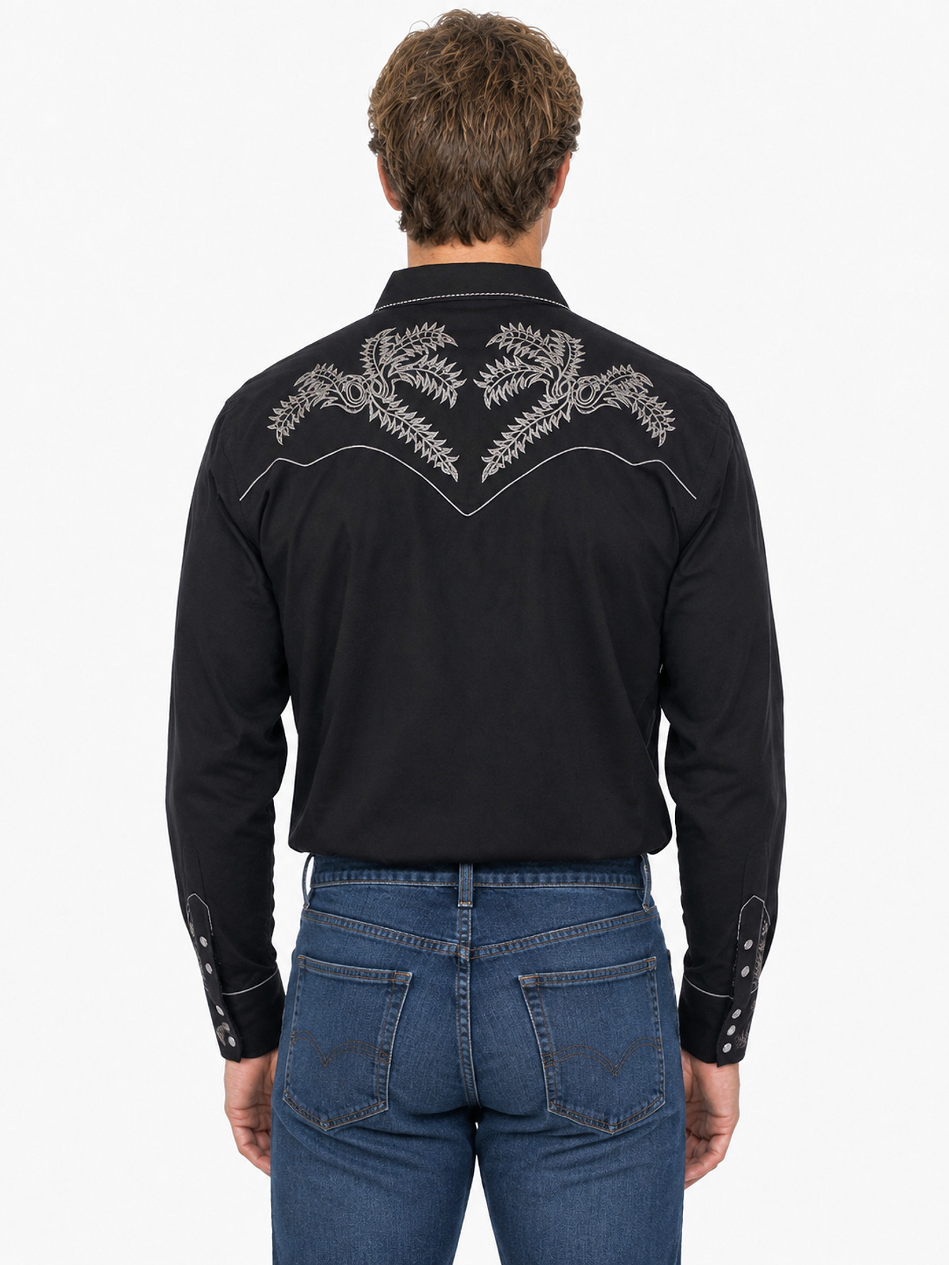 Black Snap Front Shirt by Scully, back view