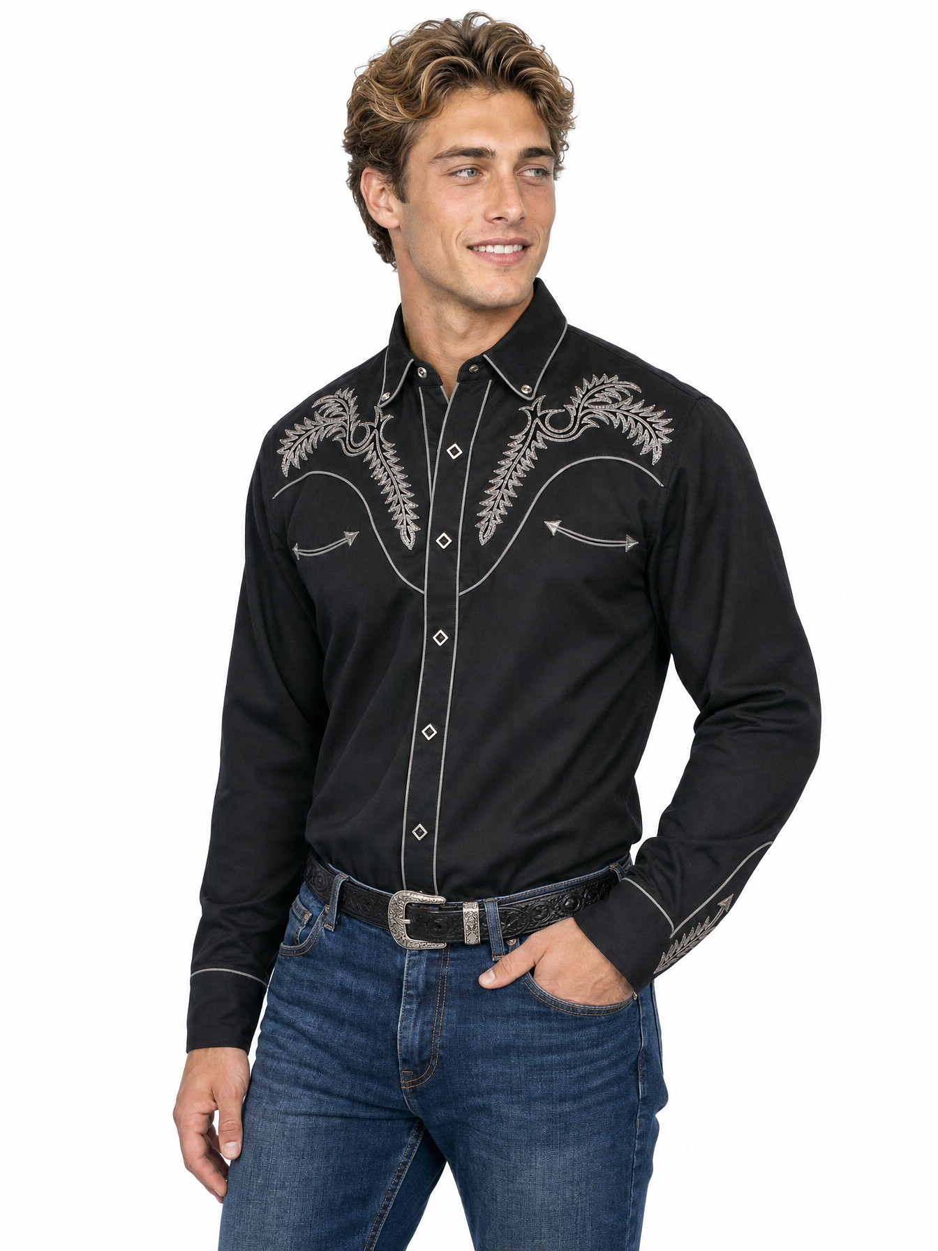 Black Snap Front Shirt by Scully