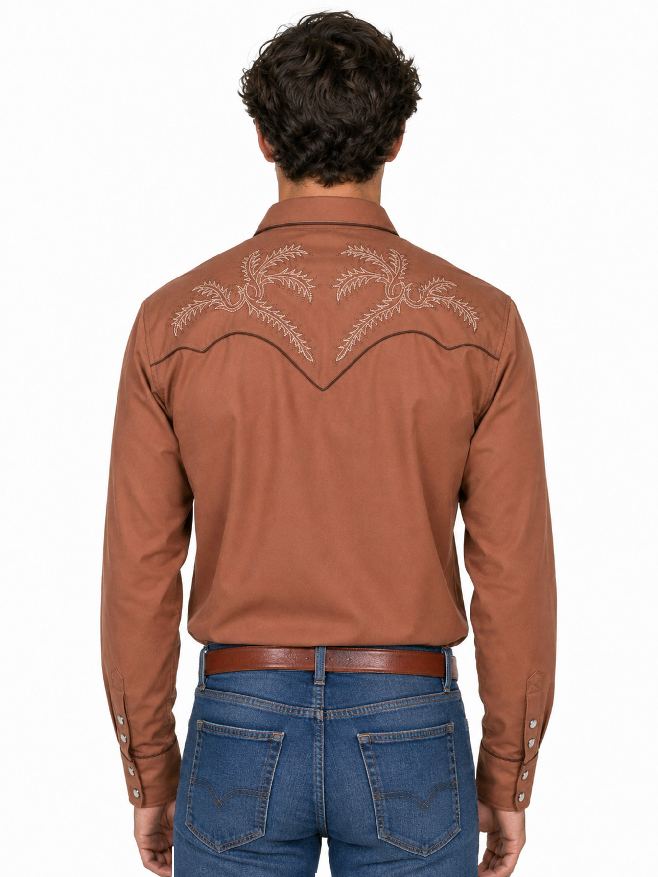Brown Snap Front Shirt by Scully, back view