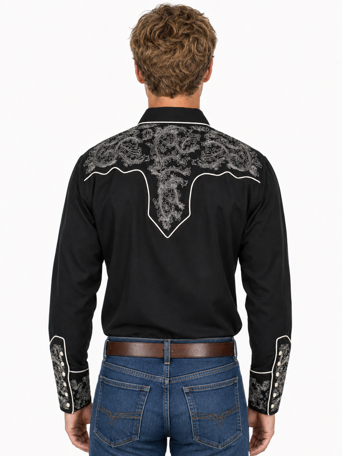 Black Snap Front Shirt by Scully, back view