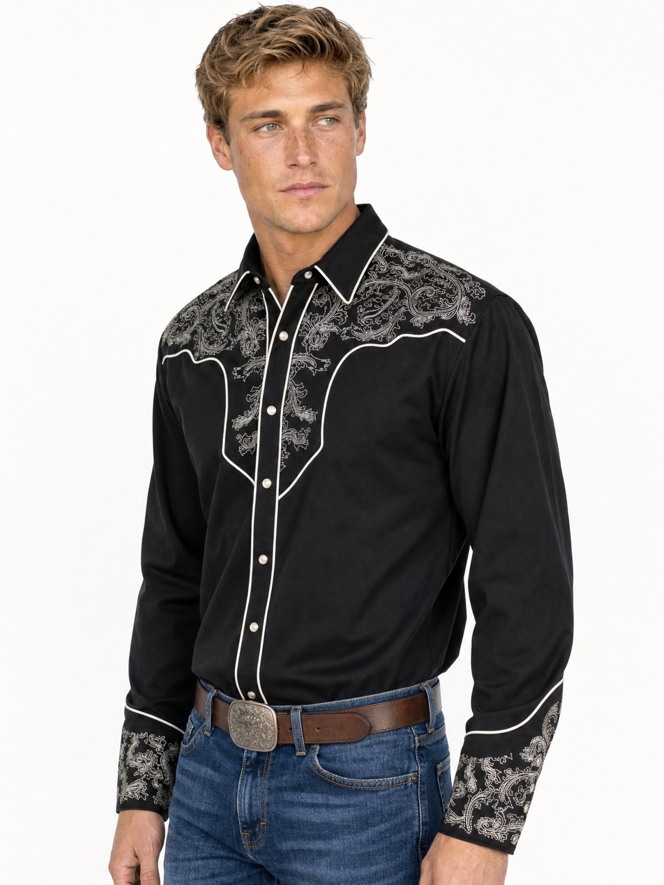 Poly/Rayon Blend Western Shirt, Black