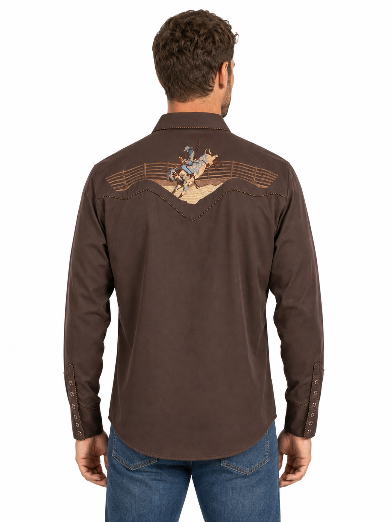 Chocolate Snap Front Shirt by Scully, back view