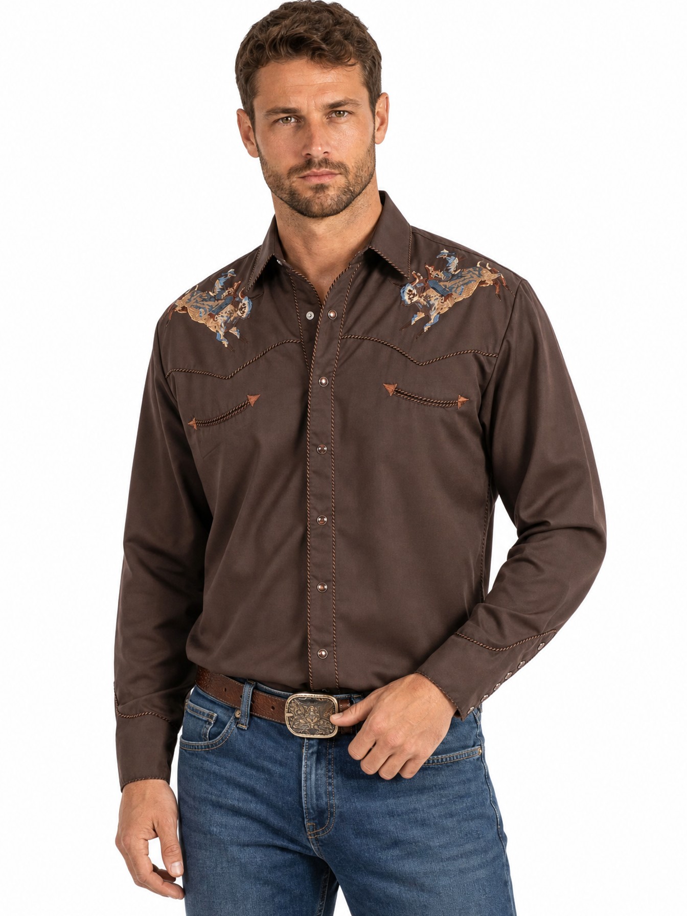 Embroidered Bull Rider Legends Shirt, Chocolate