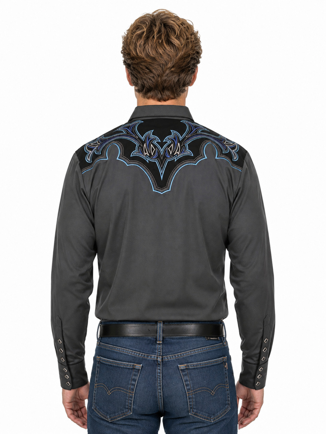 Charcoal Snap Front Shirt by Scully, back view