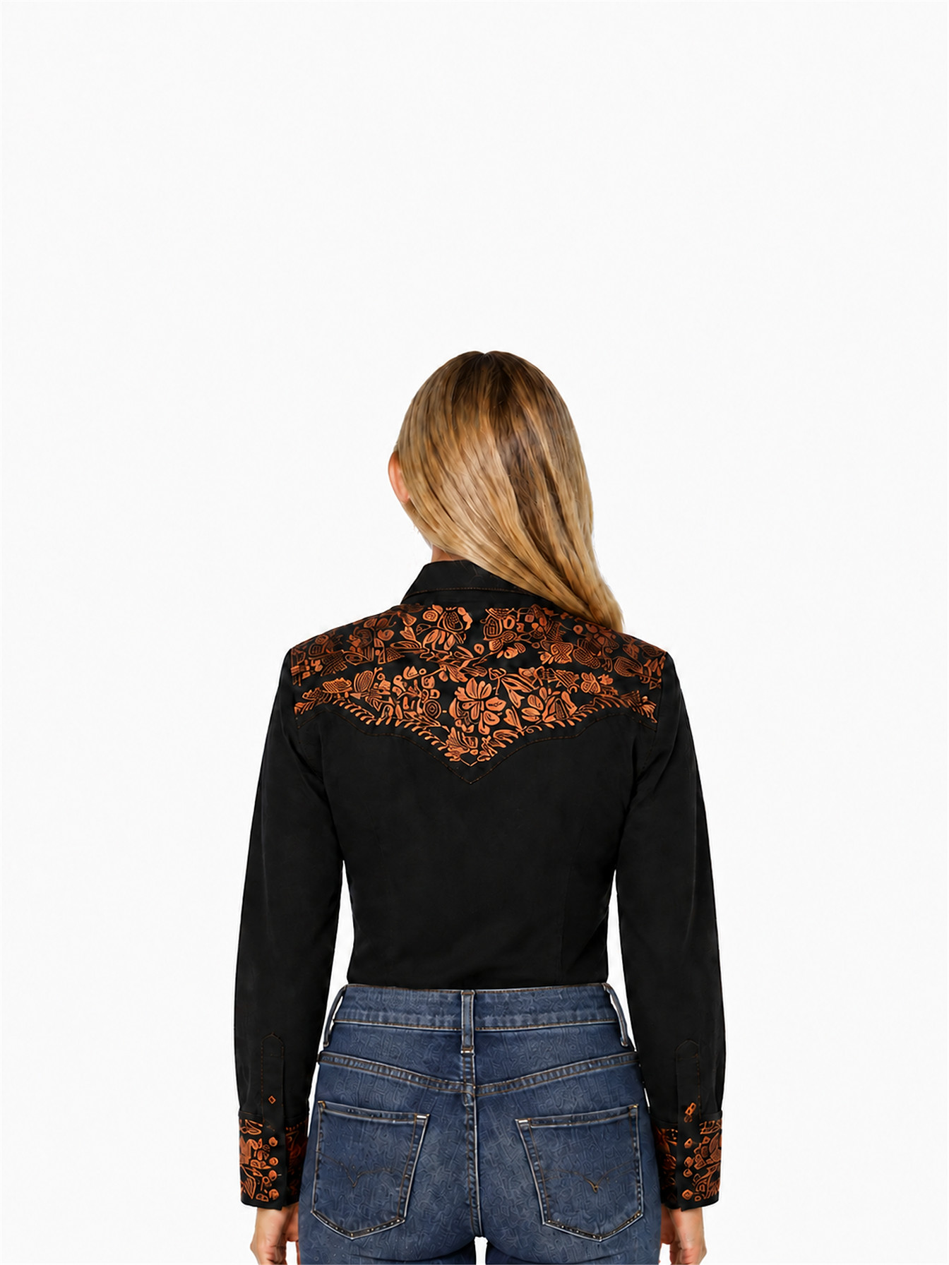 Black Snap Front Blouse by Scully, back view