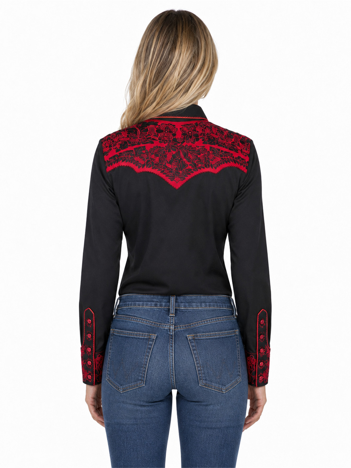 Crimson Snap Front Blouse by Scully, back view