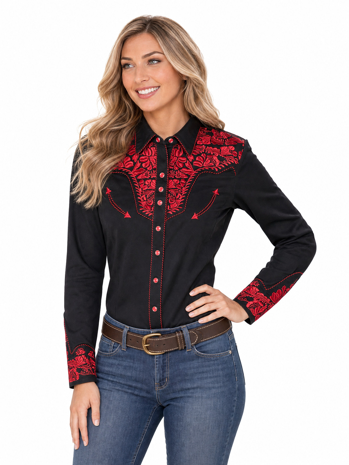 Crimson Snap Front Blouse by Scully
