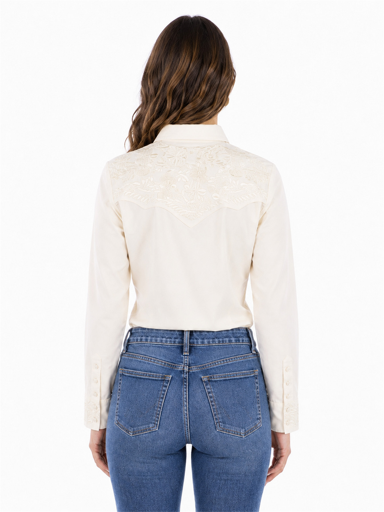 Ivory Snap Front Blouse by Scully, back view