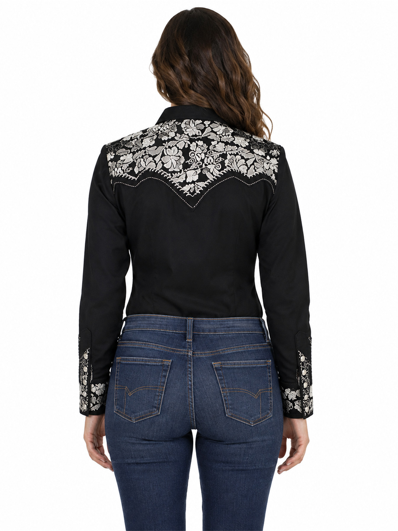 Silver Snap Front Blouse by Scully, back view