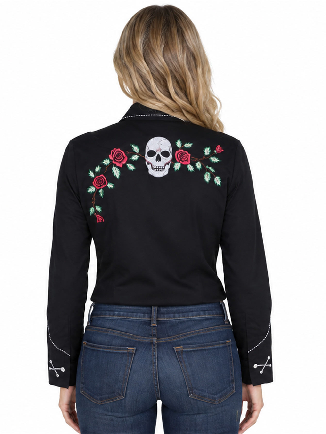 Black Snap Front Blouse by Scully, back view