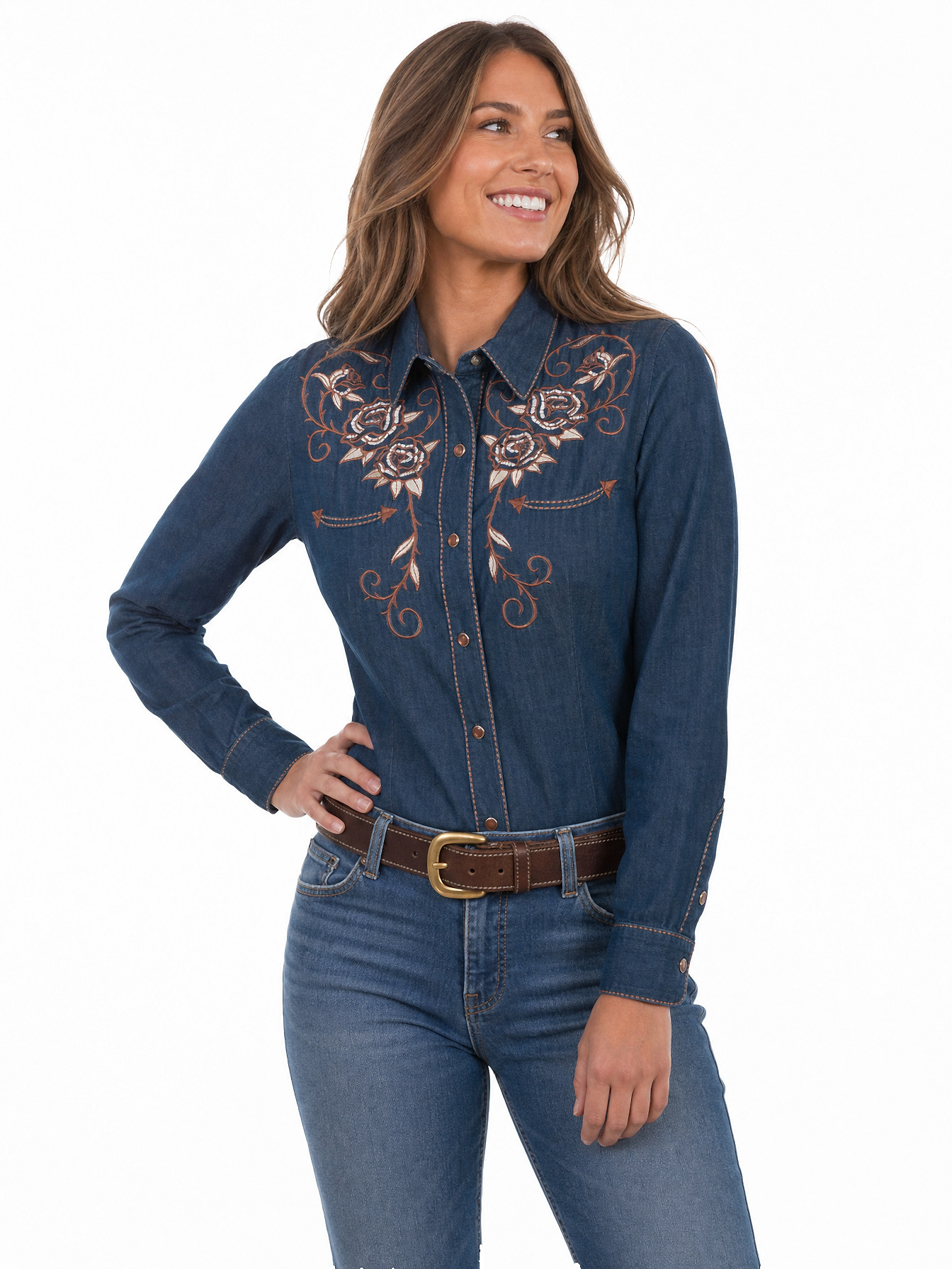 Denim Snap Front Blouse by Scully