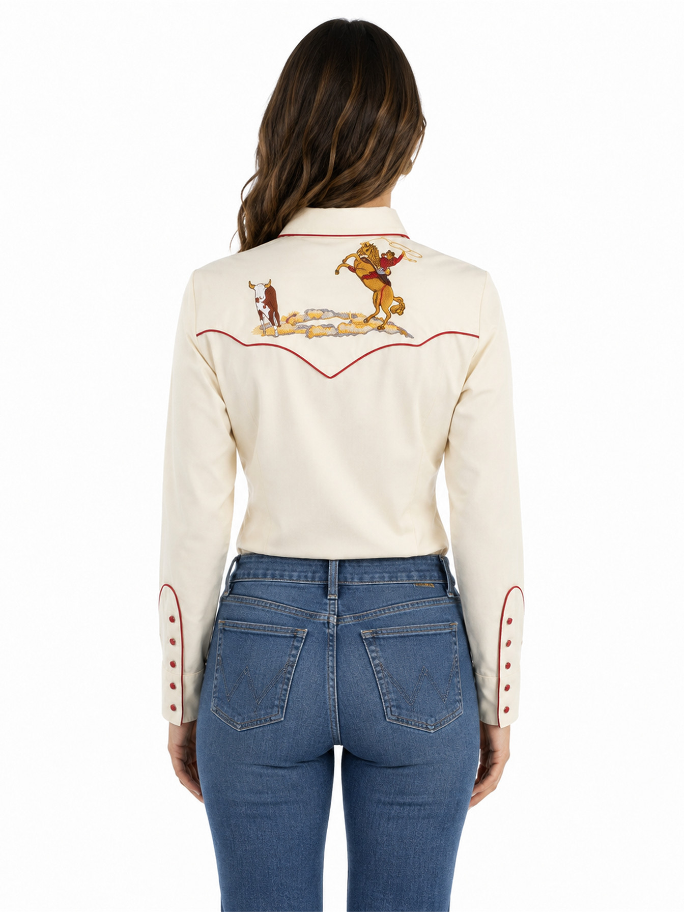 Cream Snap Front Blouse by Scully, back view
