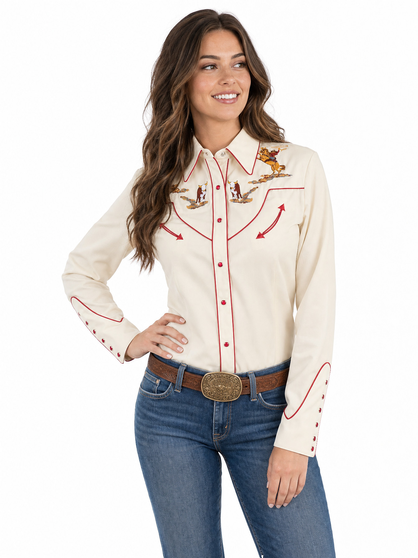 Cream Snap Front Blouse by Scully