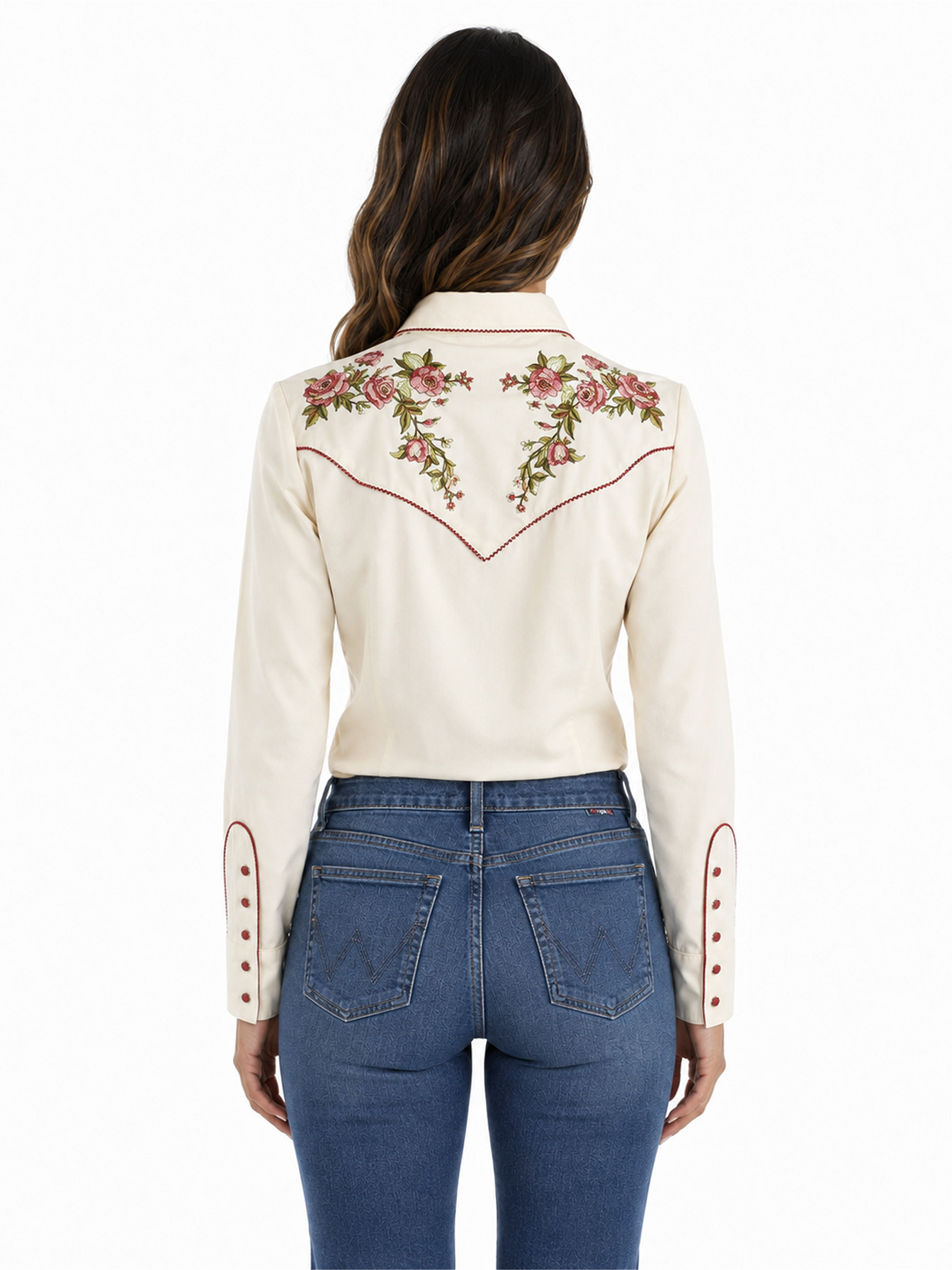 Cream Snap Front Blouse by Scully, back view
