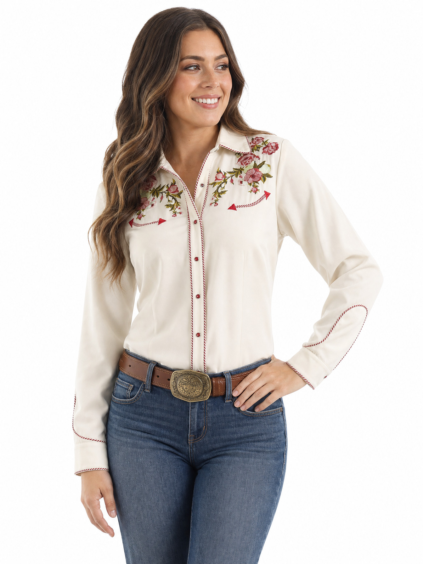 Cream Snap Front Blouse by Scully
