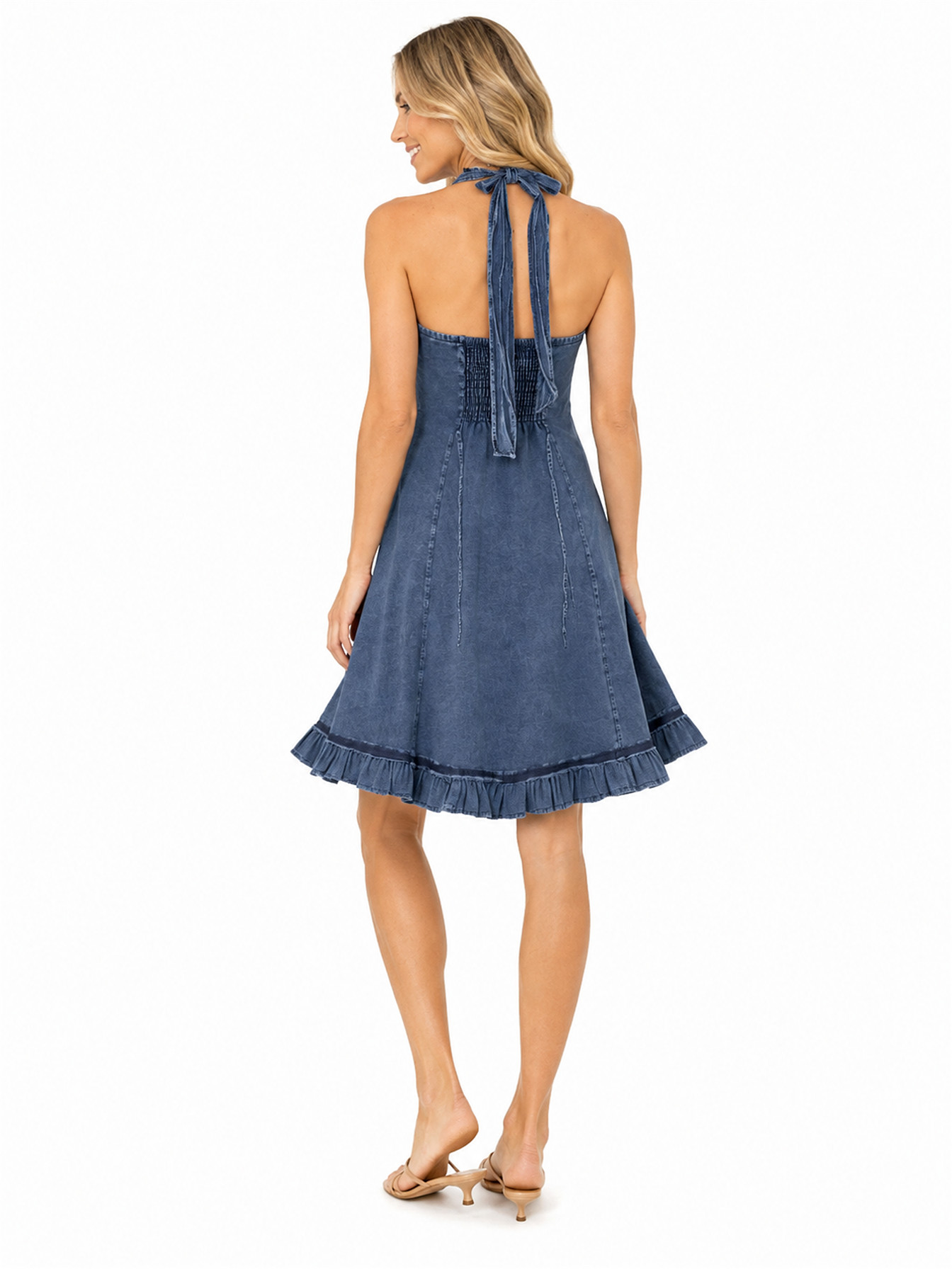 Dark Blue Halter Dress by Scully, back view