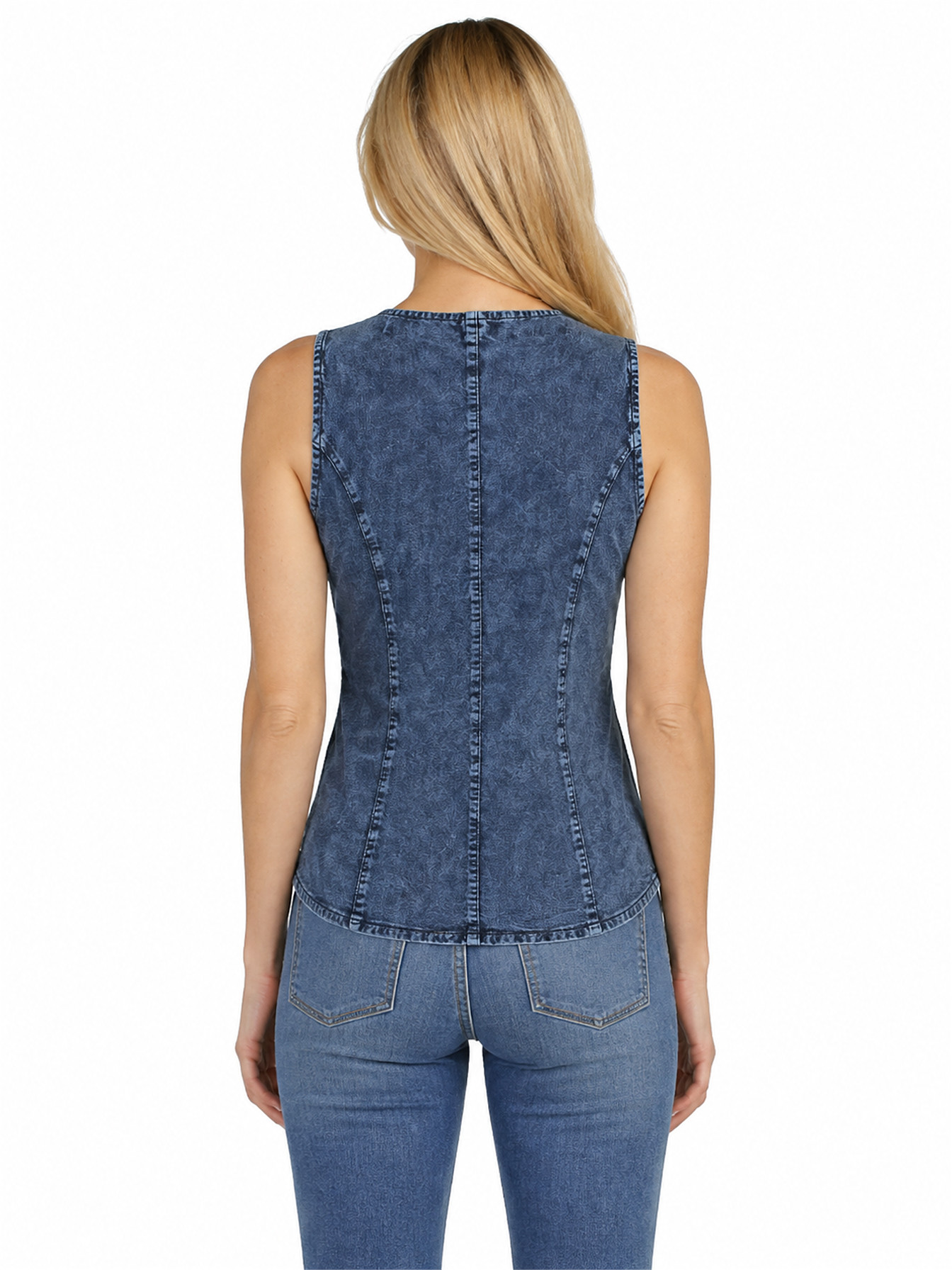 Dark Blue Lace Up Tank Top by Scully, back view