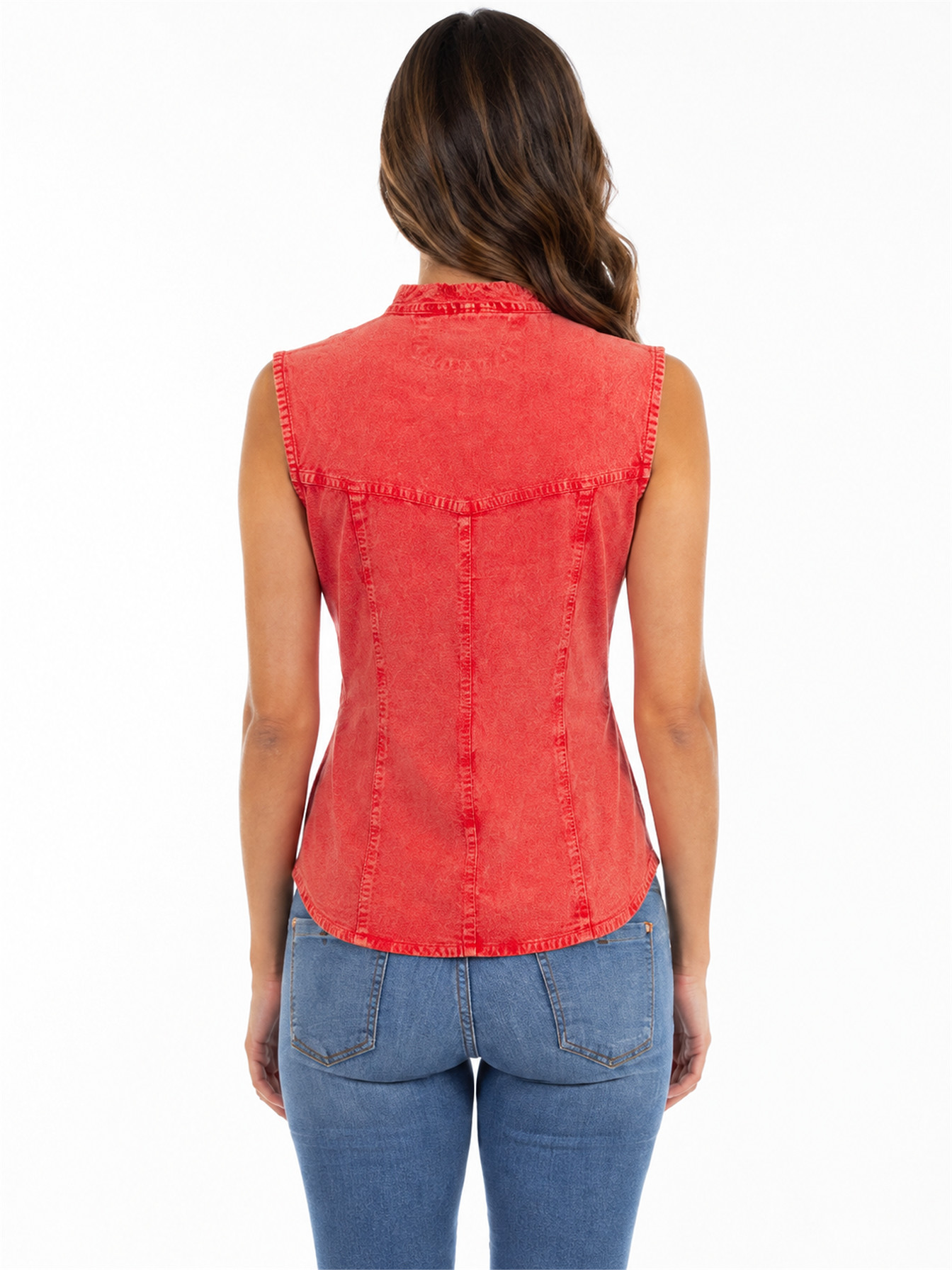 Brick Sleeveless Blouse by Scully, back view