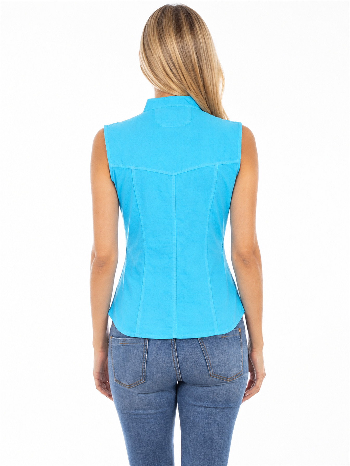 Turquoise Sleeveless Blouse by Scully, back view