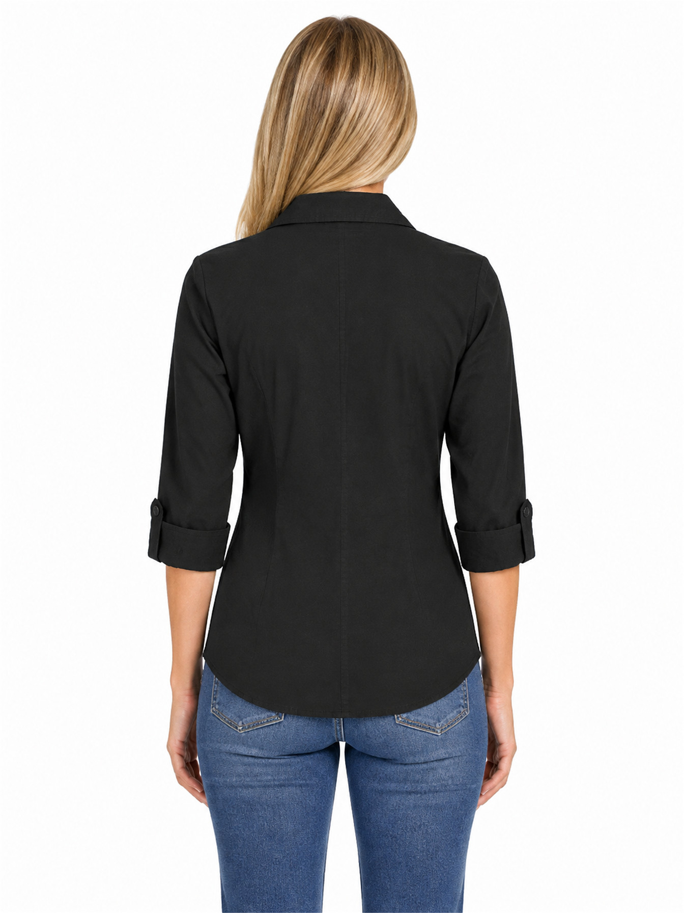 Black 3/4 Sleeve Blouse by Scully, back view