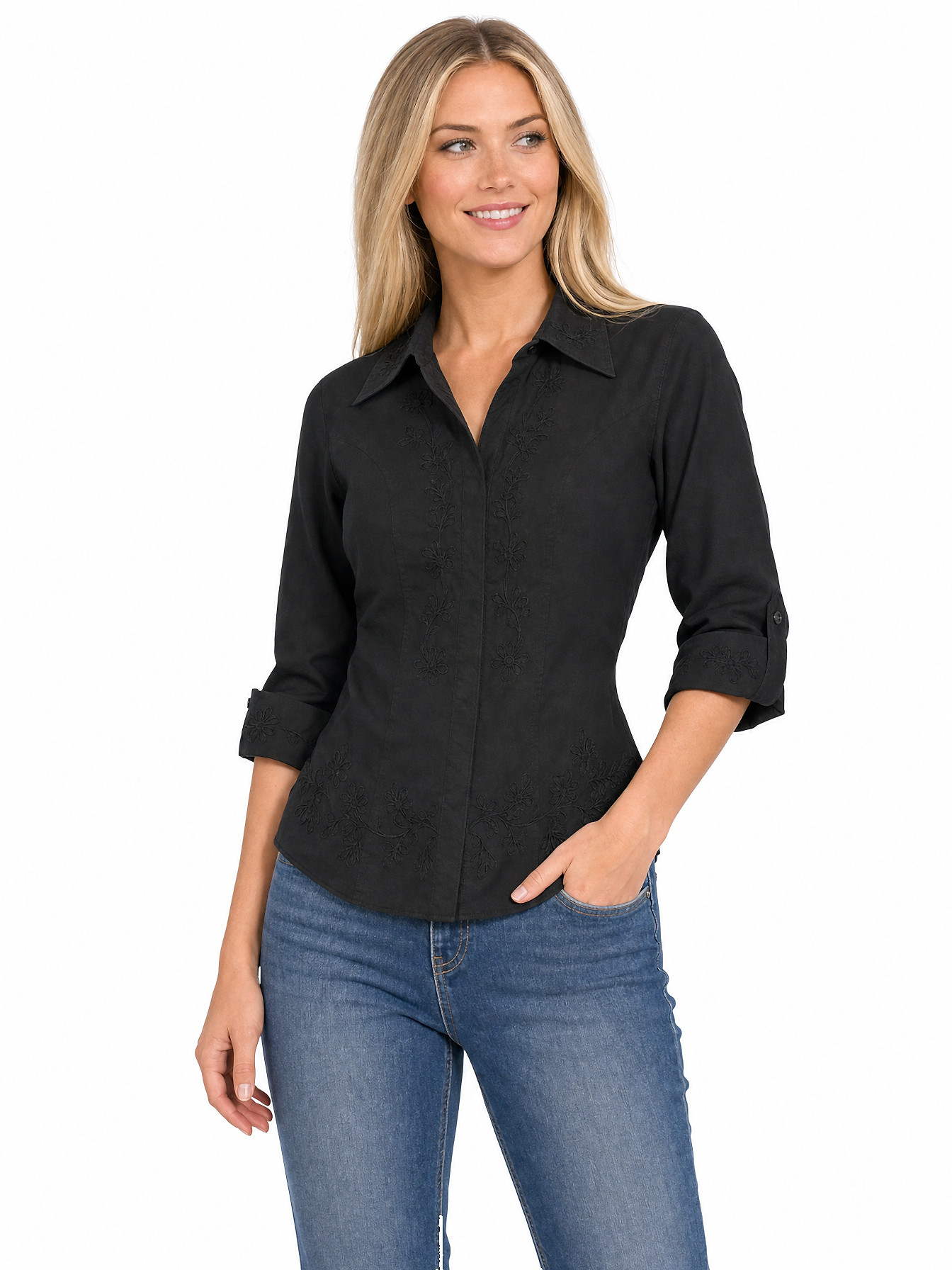 Black 3/4 Sleeve Blouse by Scully